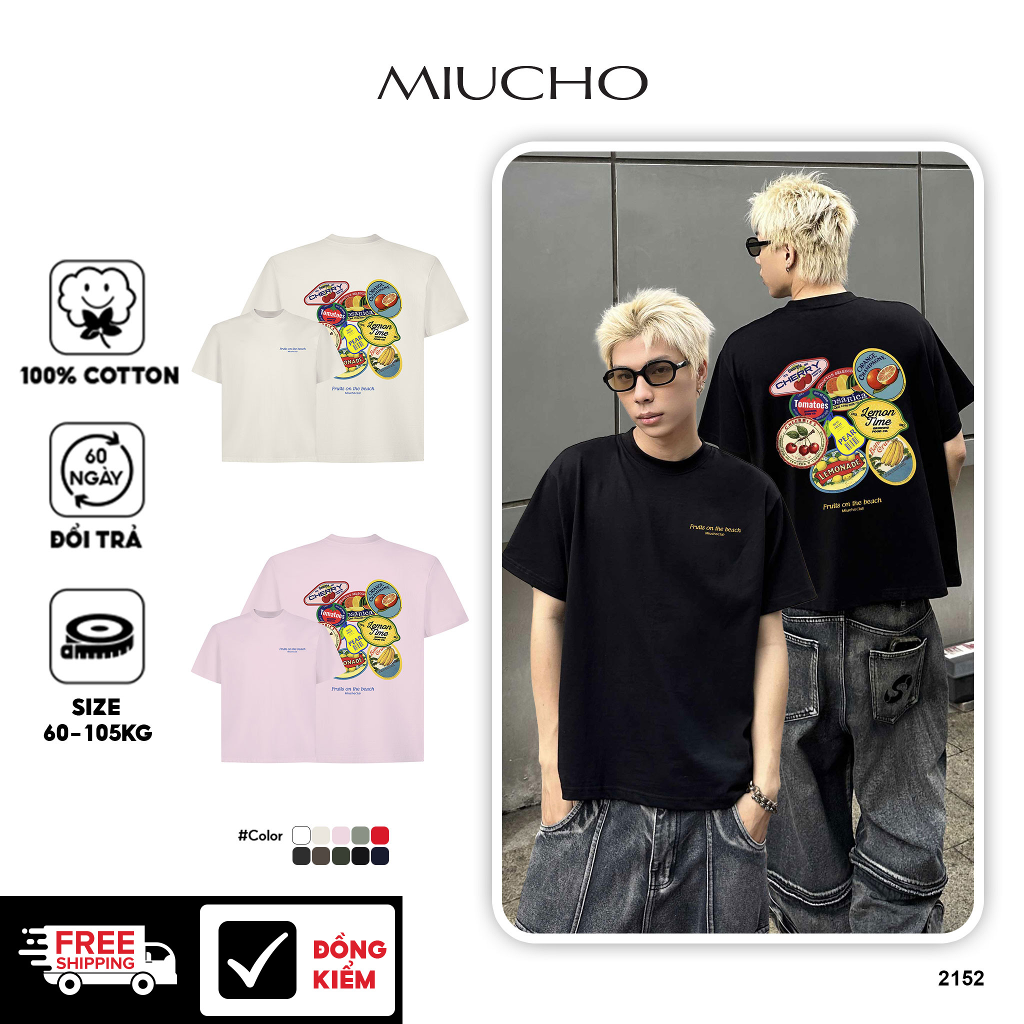 Áo phông mùa hè form boxy 2152 Miucho Club vải cotton 2c 250gsm cổ tròn thoáng mát in artwork