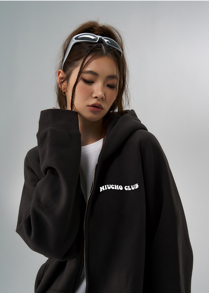 Áo hoodie zip nữ form rộng HZ434 Miucho chân cua in typography_thumbnail_5