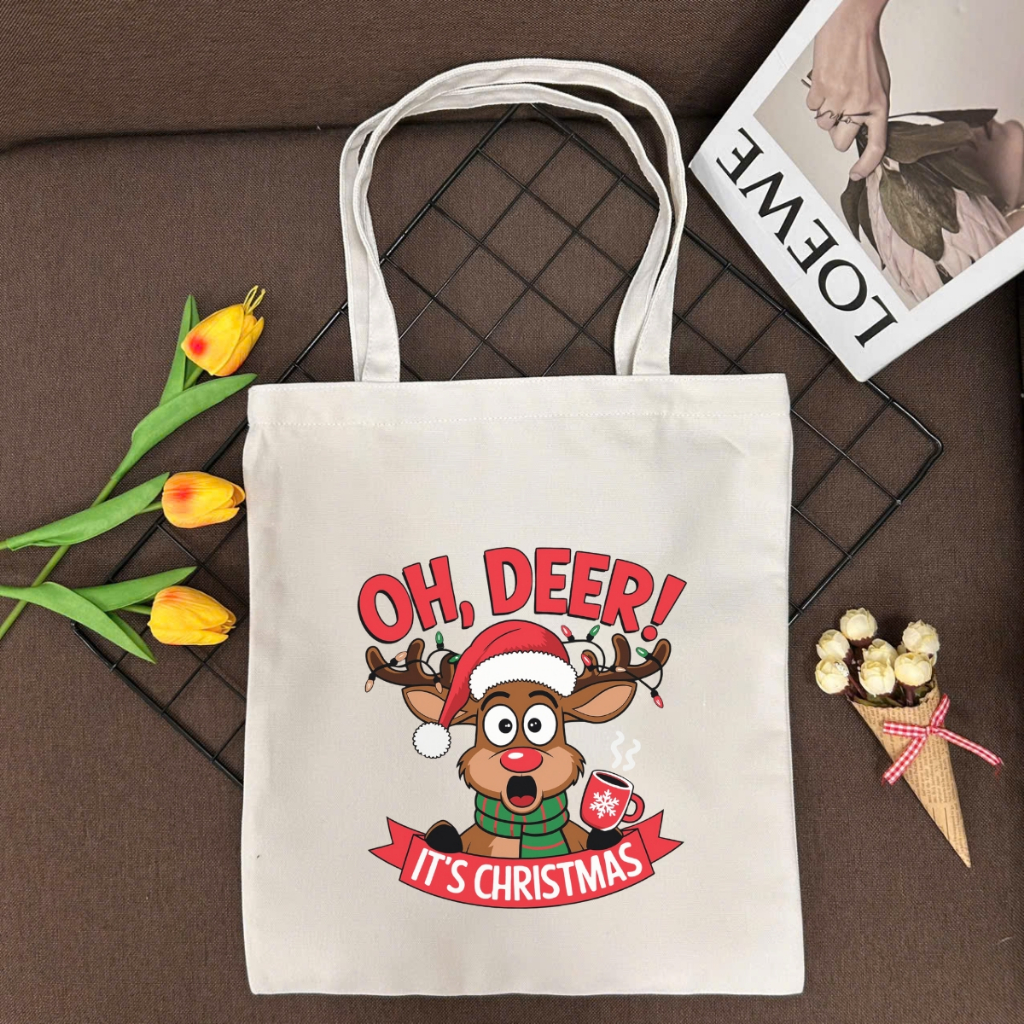 Túi tote vải canvas hình người tuyết, ông già Noel có khóa kéo và ngăn phụ WE TEE - WTU05_thumbnail_7