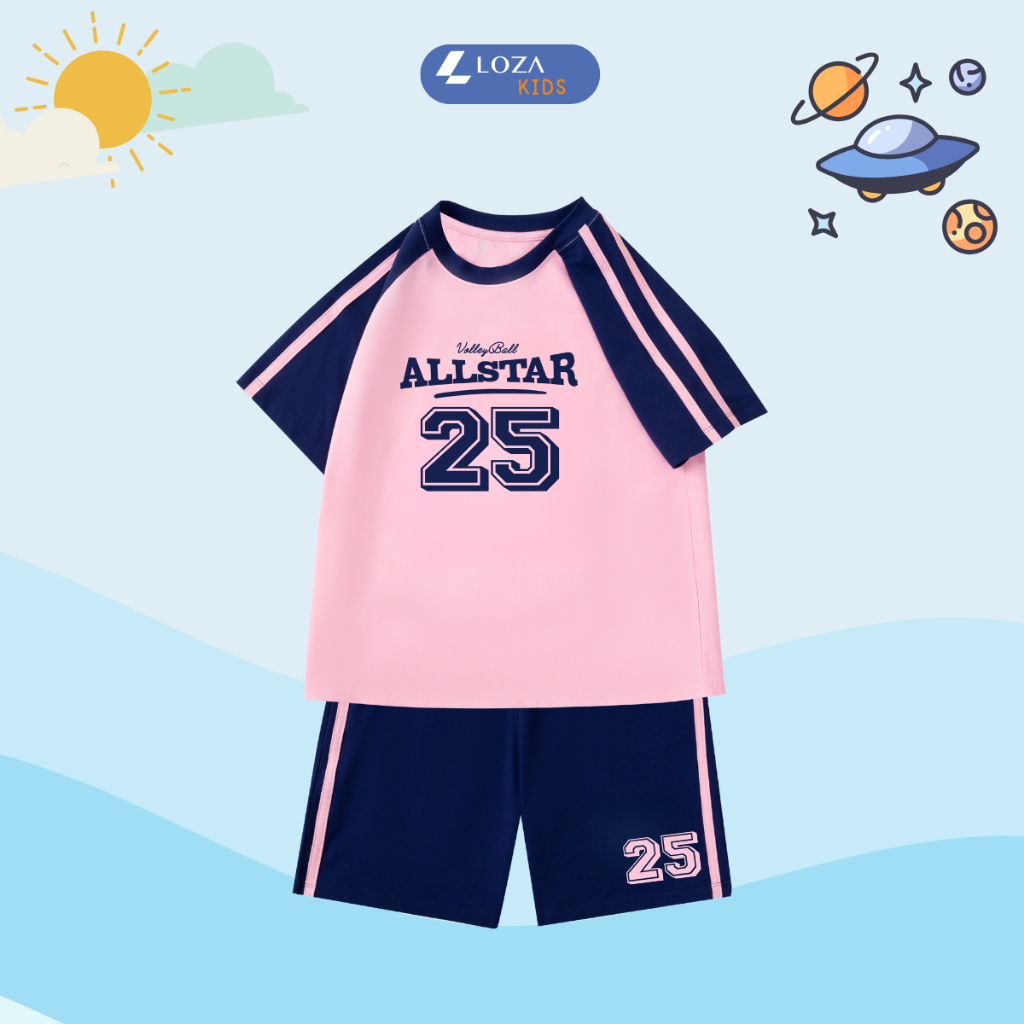Đồ bộ bé trai phối viền in hình số '25 All Star'- Loza Kids BF368