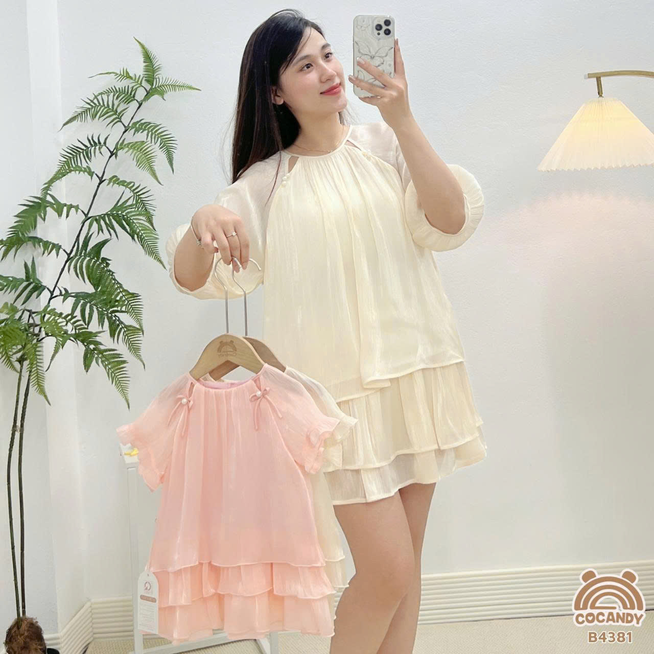 Bộ cộc tơ óng BE tay lửng + chân váy xòe NỮ_thumbnail_1