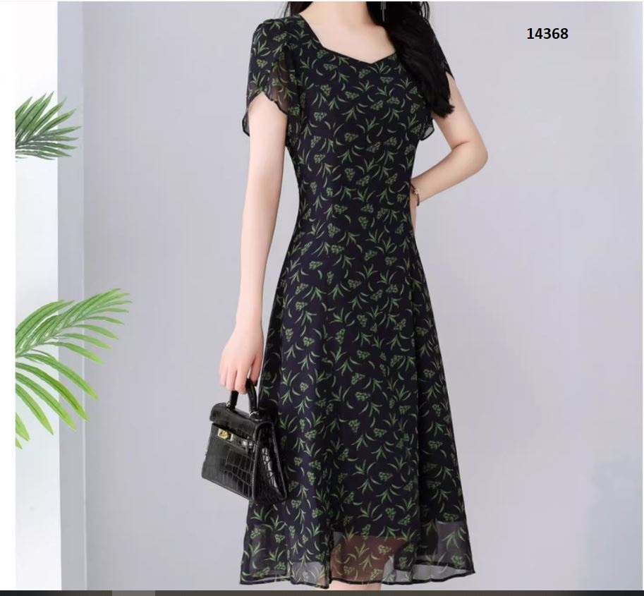 14368-Đầm voan công sở họa tiết xanh nhí _thumbnail_1