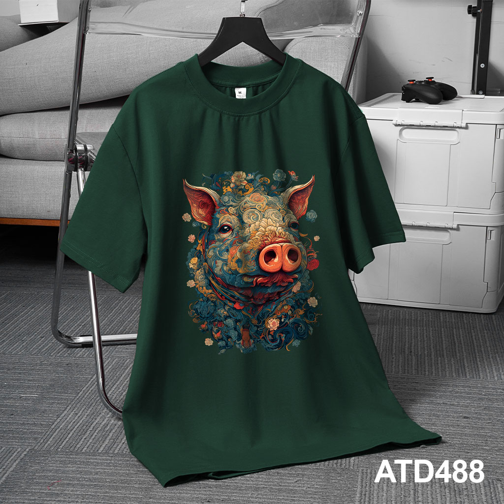 Áo thun nam form rộng 12 con giáp tuổi Hợi ( tuổi heo)ATD488 Miucho Iconic cotton cổ tròn in graphic_thumbnail_6