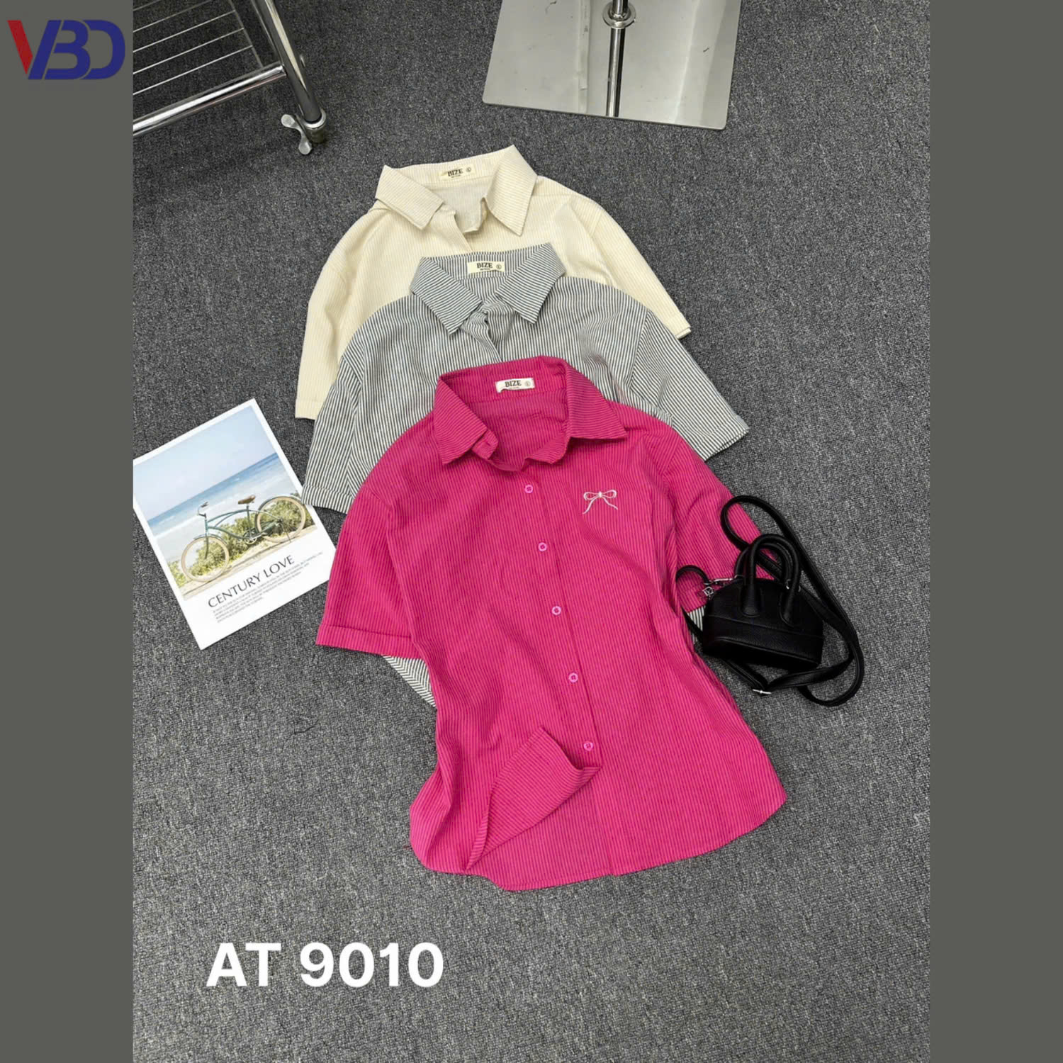 Áo sơ mi sọc phối nơ kiểu bigsize AT9010 dành cho nàng béo mập từ 55-90kg