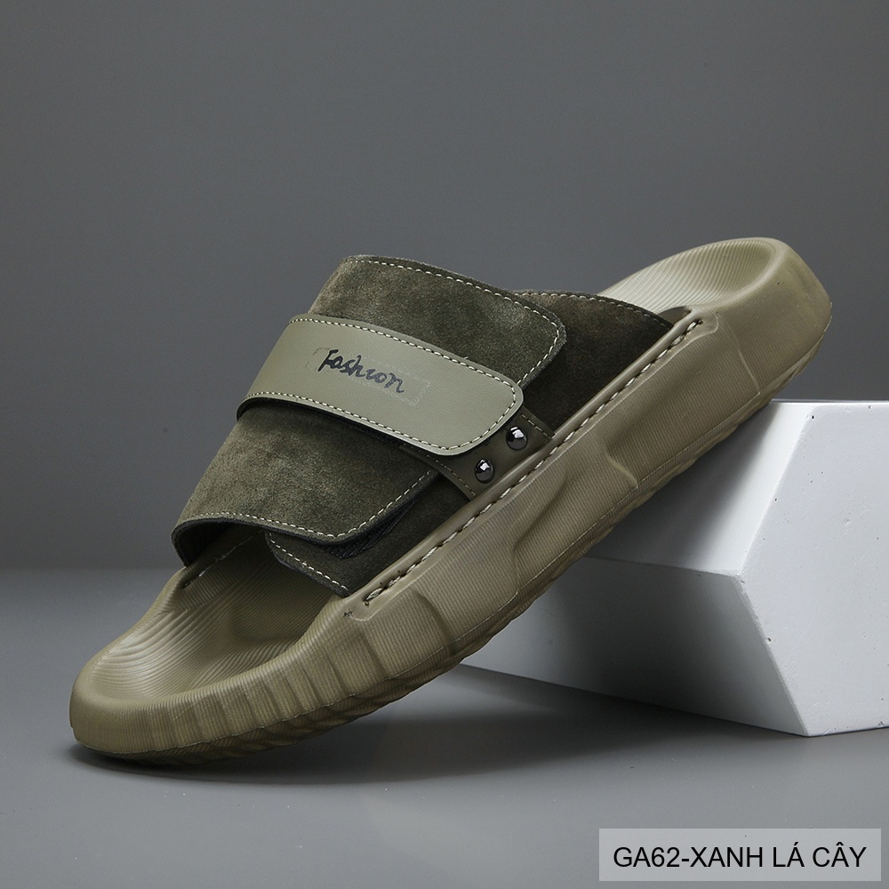 GA62 - Dép xỏ ngón nam phong cách Hàn, đế cao su êm ái, chất liệu da bò, 3 màu Trắng Xanh Lá Đen