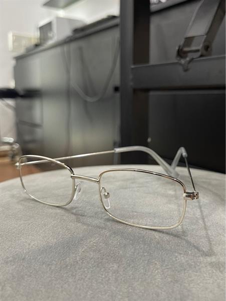 kính mắt gọng chữ nhật viền kim loại.