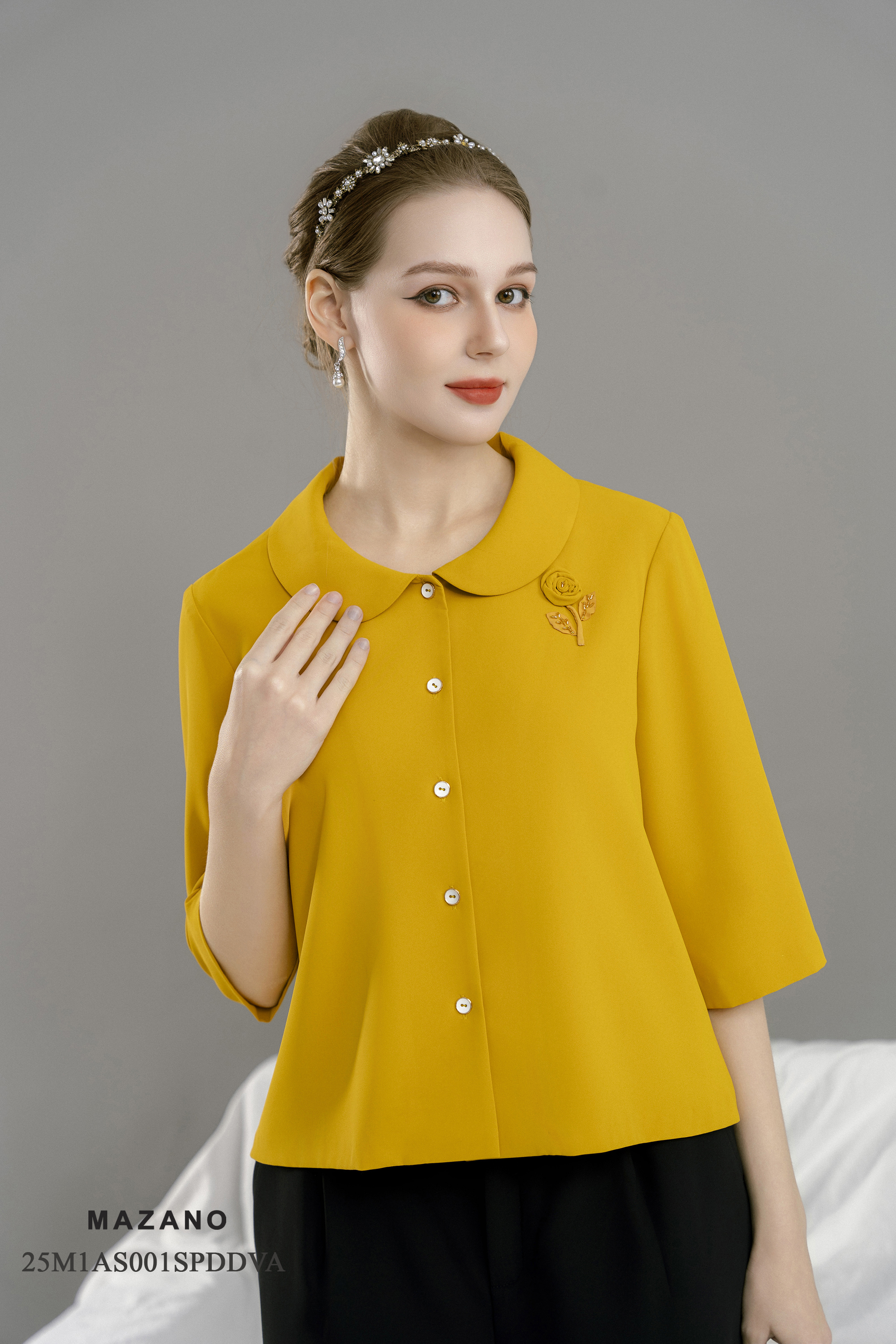 Áo suông cài khuy Đắp hoa Cổ bẻ Tay lỡ Dài áo qua eo- Mã AS001CTVA_thumbnail_2