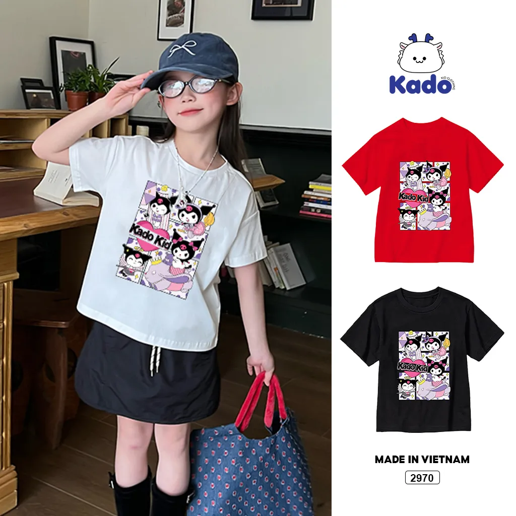 Áo thun bé gái đáng yêu Kado vải cotton thoáng mát hoạt hình in artwork 2970