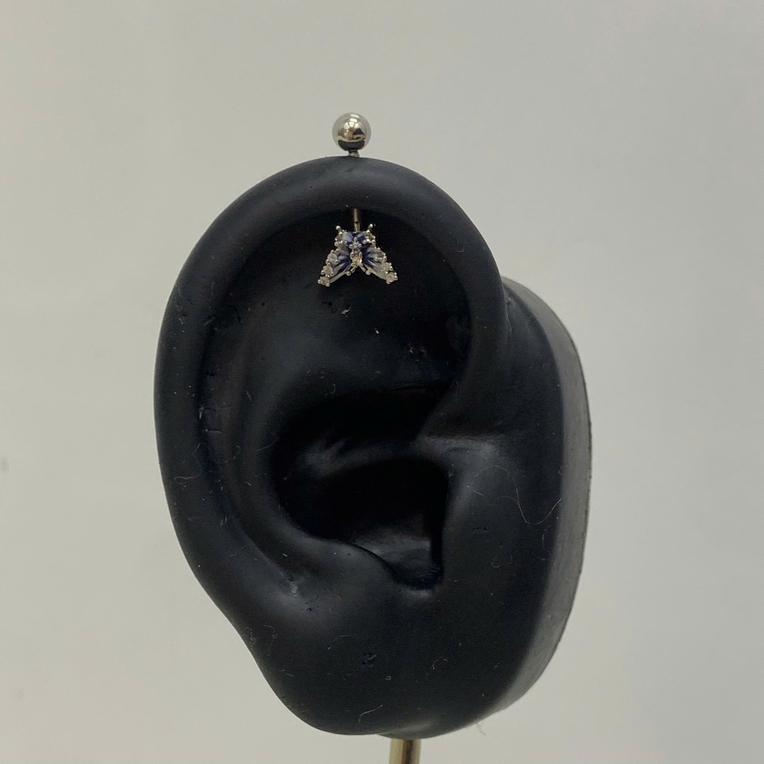 khuyên kiểu vertical con bướm xanh đính kim cương trắng nhỏ viền bạc nổi_thumbnail_2