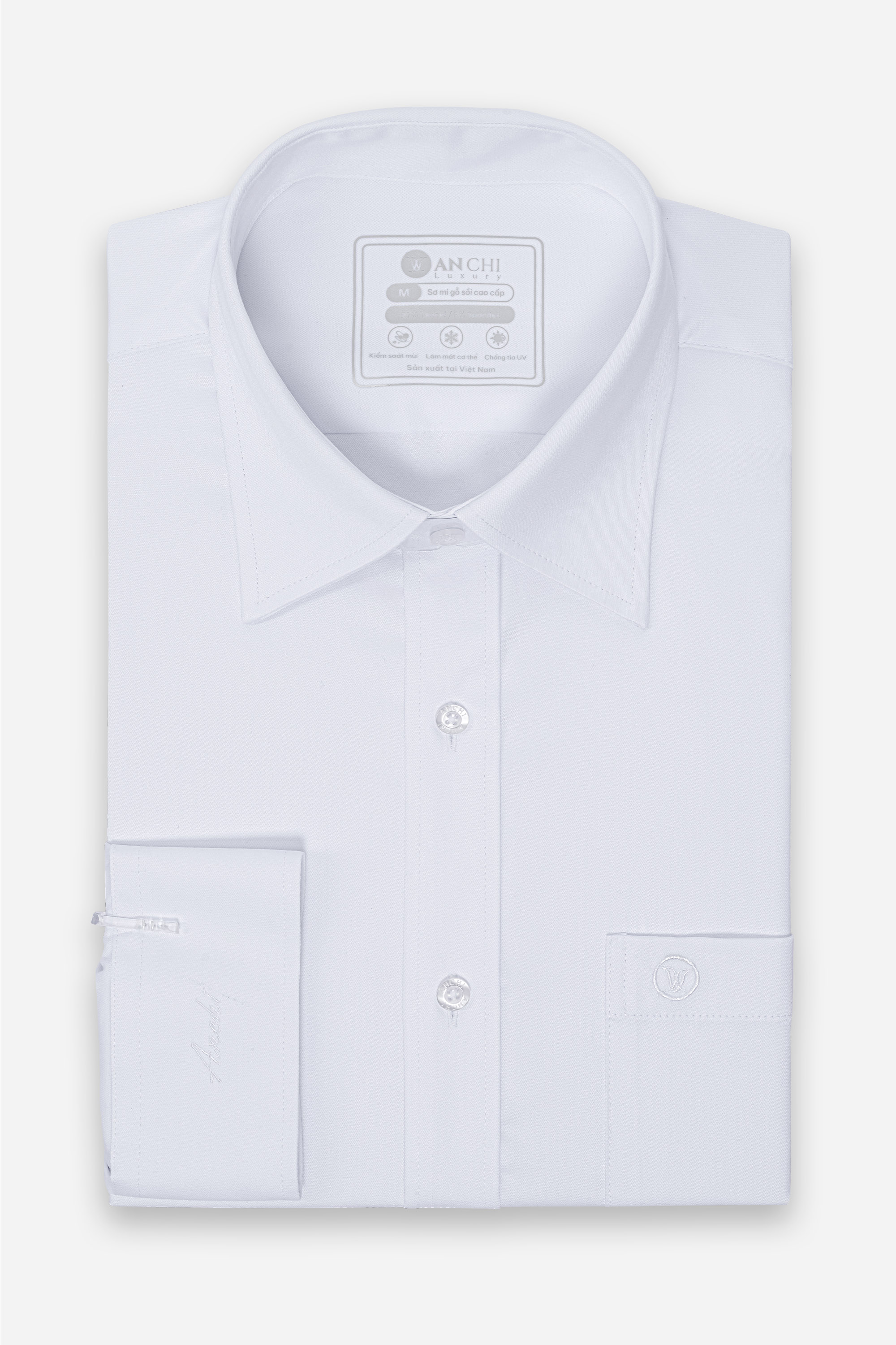 Sơ Mi Trơn Dài Tay Nam Trung Niên ANCHI Chất Liệu Sợi Sồi Cao Cấp Màu Trắng