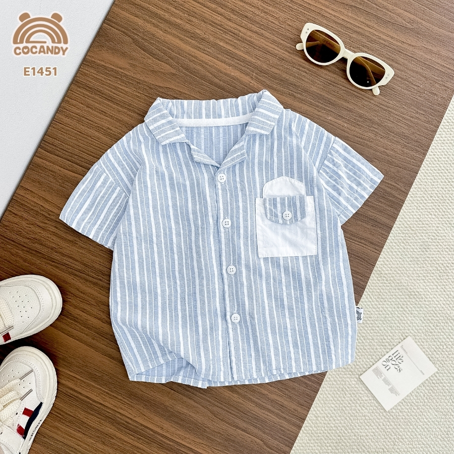 Áo cộc sơ mi kẻ XANH NHẠT túi ốp trắng_thumbnail_7