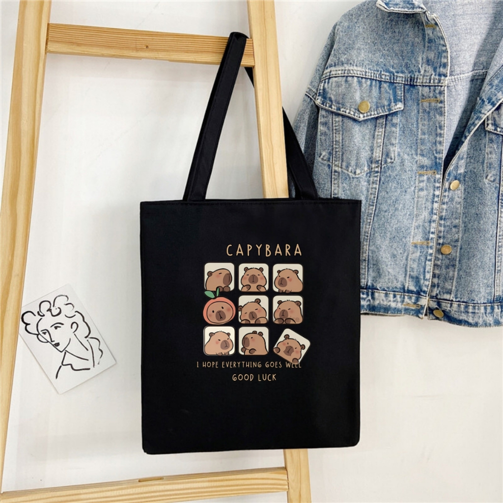 Túi tote in hình Capybara có túi phụ- Túi vải canvas kích thước 33x37cm đựng vừa A4 và laptop - TOTE05_thumbnail_5