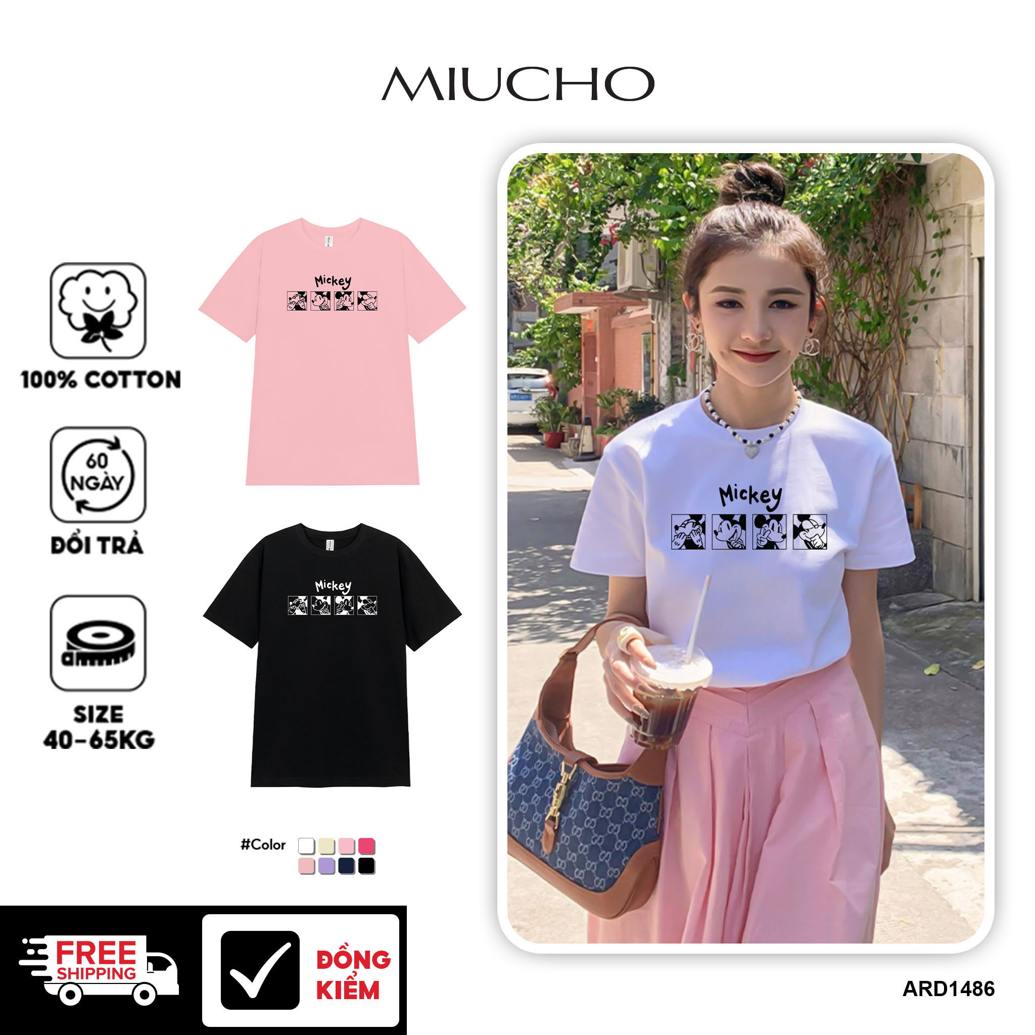 Áo thun nữ form vừa regular nhiều màu sắc ARD1486 Miucho Chic vải cotton cổ tròn in artwork_thumbnail_1