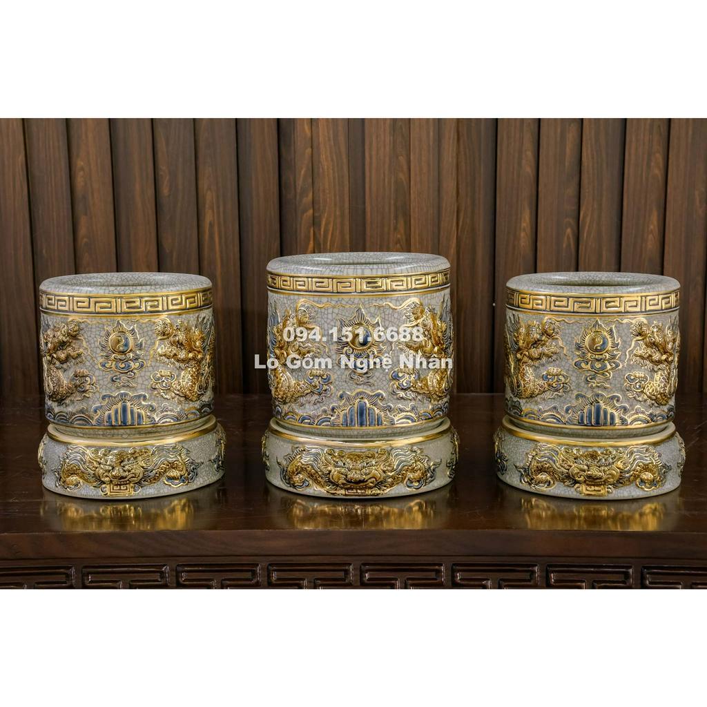 Bộ Đồ Thờ Men Rạn Hoa Sen Vẽ Vàng 24K 9999 Nghệ Nhân Chế Tác Cao Cấp Bát Tràng_thumbnail_1