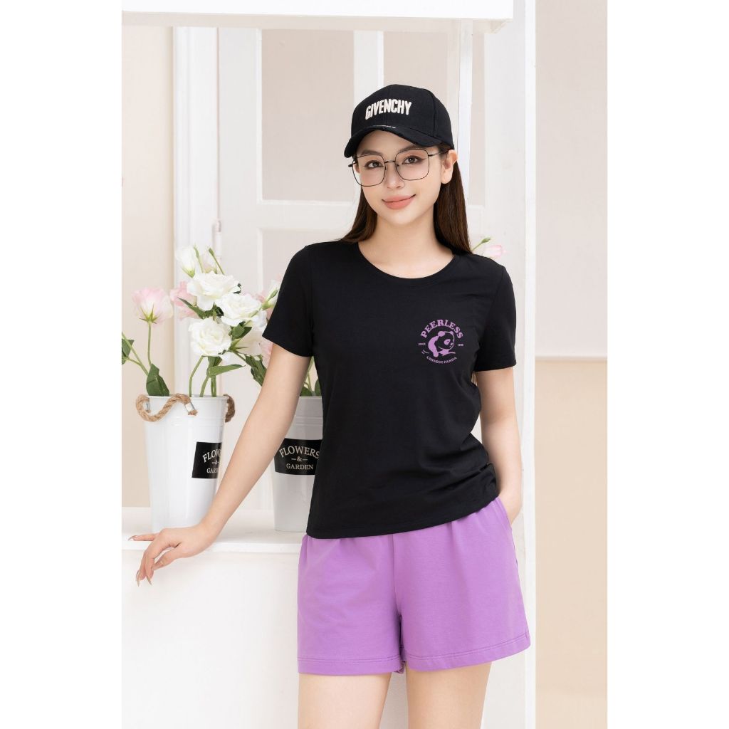 Bộ quần áo nữ dáng vừa in chữ PEERLESS - Set bộ nữ mặc nhà/ đi chơi  (áo thun form vừa + quần đùi) - LOZA VP40_thumbnail_13