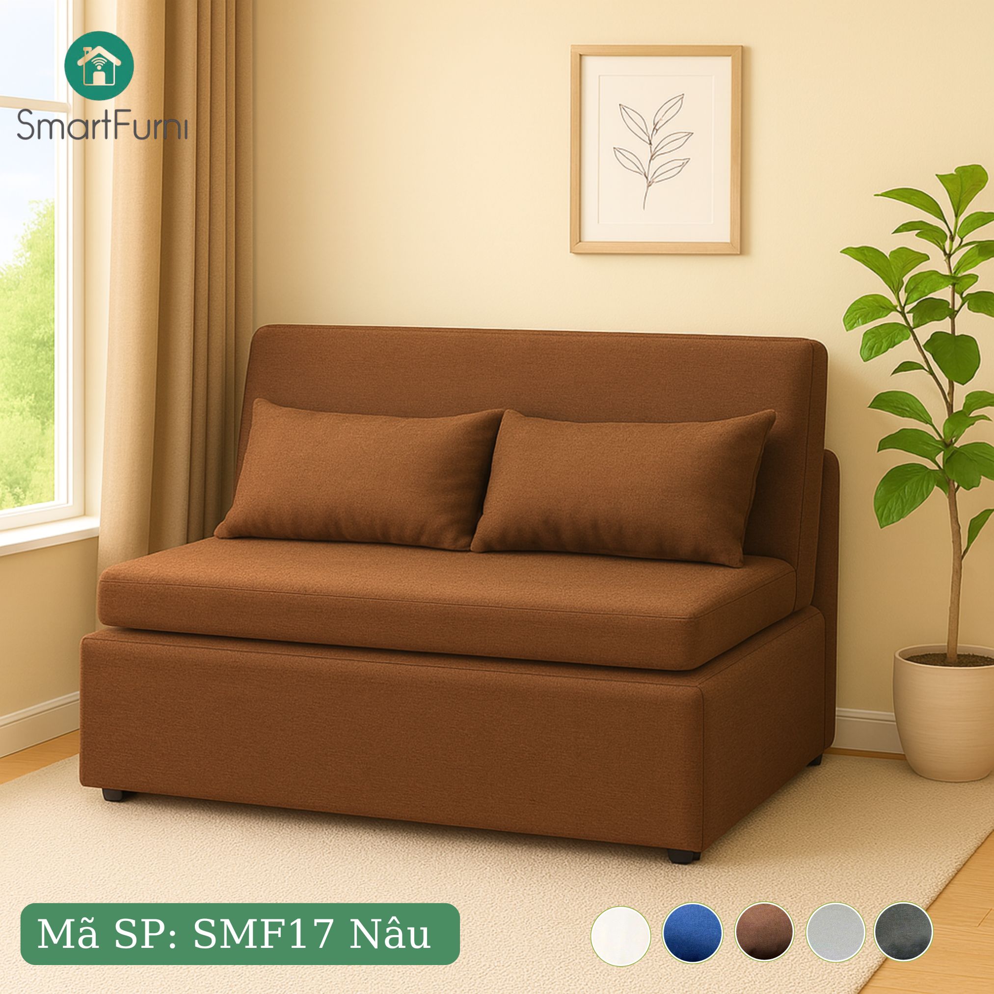 Sofa giường gấp gọn vải lanh canvas SmartFurni - SMF17 - Be sáng_thumbnail_2