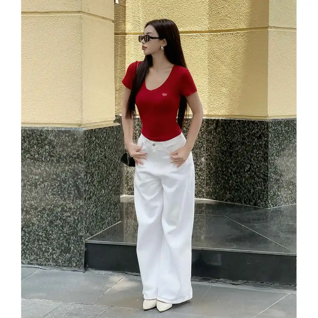 Áo thun cổ tim form ôm Miucho vải visco thoáng mát co giãn tôn dáng dễ phối đồ in mix 2727_thumbnail_5