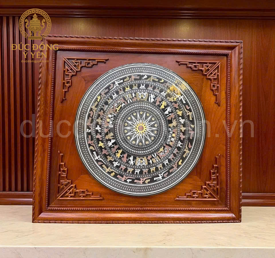 Mặt trống đồng đúc đồng đỏ khảm ngũ sắc cao cấp