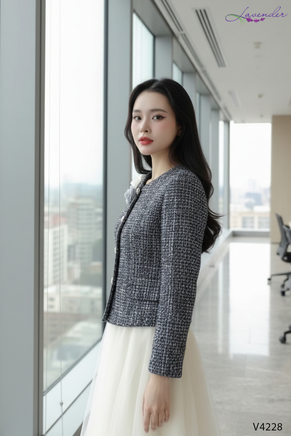 Áo dạ tweed cổ tròn đính hoa vai V4228_thumbnail_5