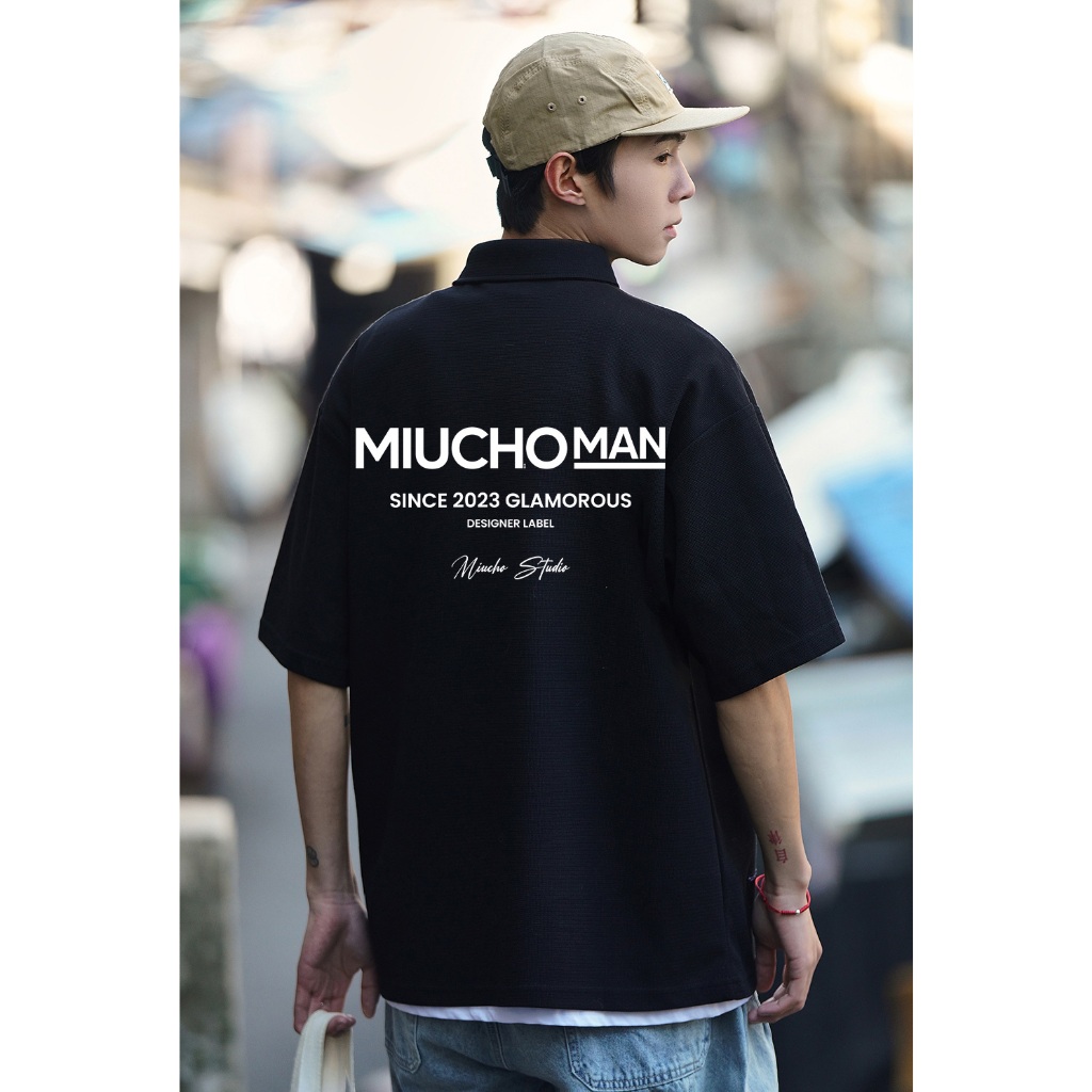 Áo polo nam form rộng PLD392 Miucho Man cotton cổ trụ in typography_thumbnail_2