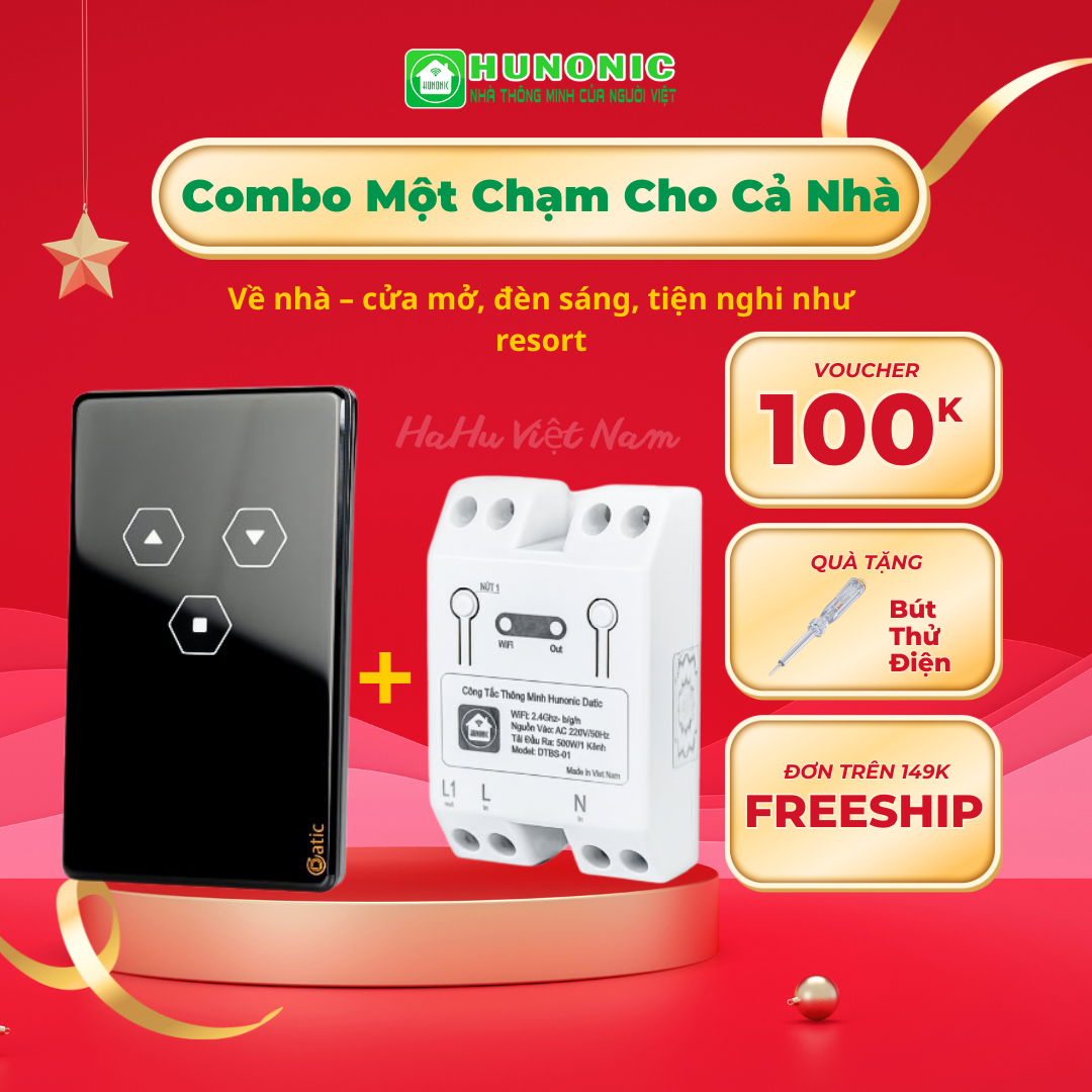 Combo Công Tắc Cửa Cuốn Thông Minh Và Công Tắc Wifi Datic Basic Hunonic_thumbnail_0