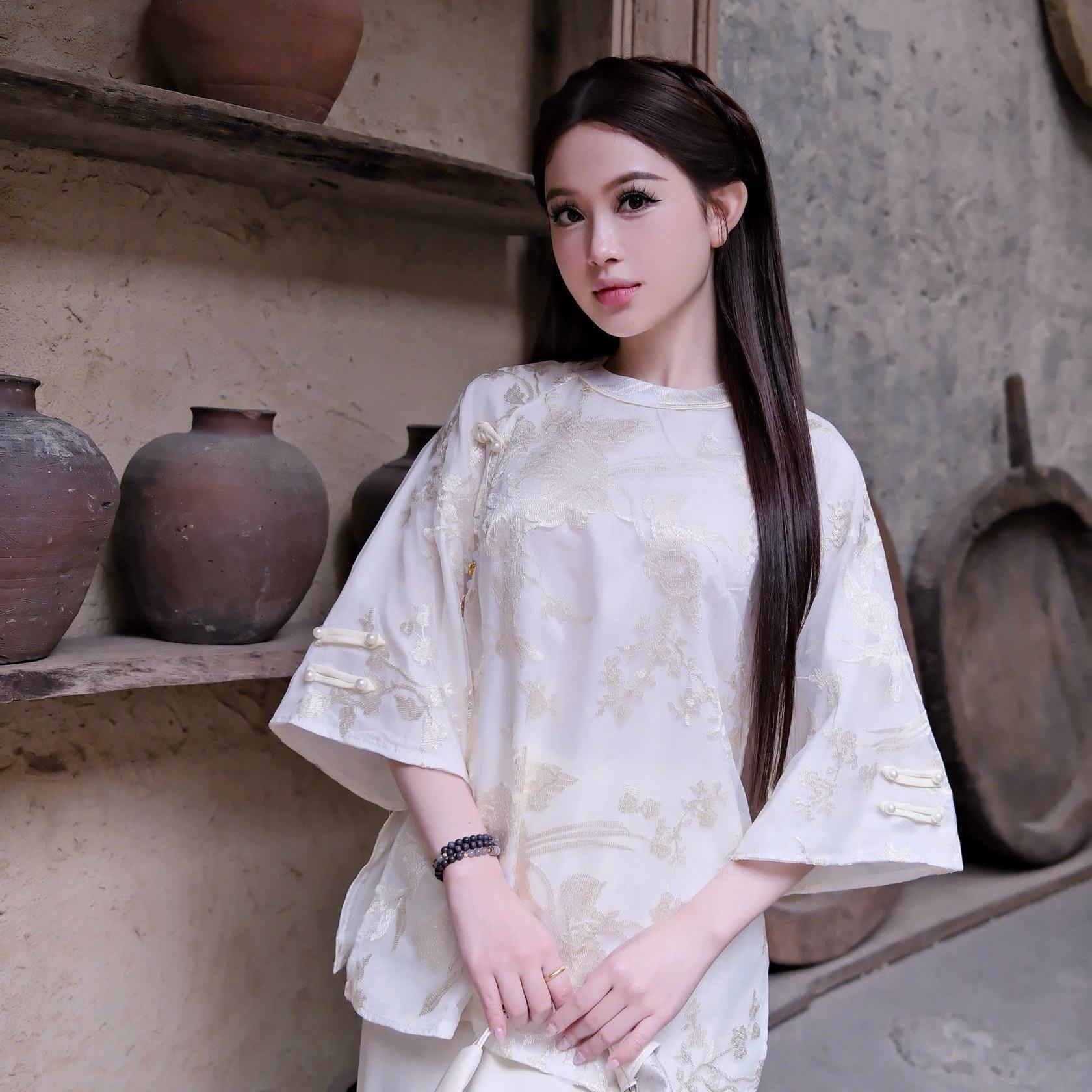 PP409 TINH NHI Pháp phục voan tơ 2 lớp tặng kèm charm tiểu thư sang trọng_thumbnail_5