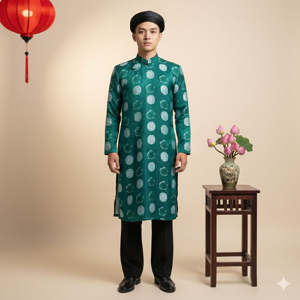 Áo Dài Nam Cách Tân Gấm Họa Tiết Hỷ Big Size Form Rộng – NA25-03_thumbnail_4