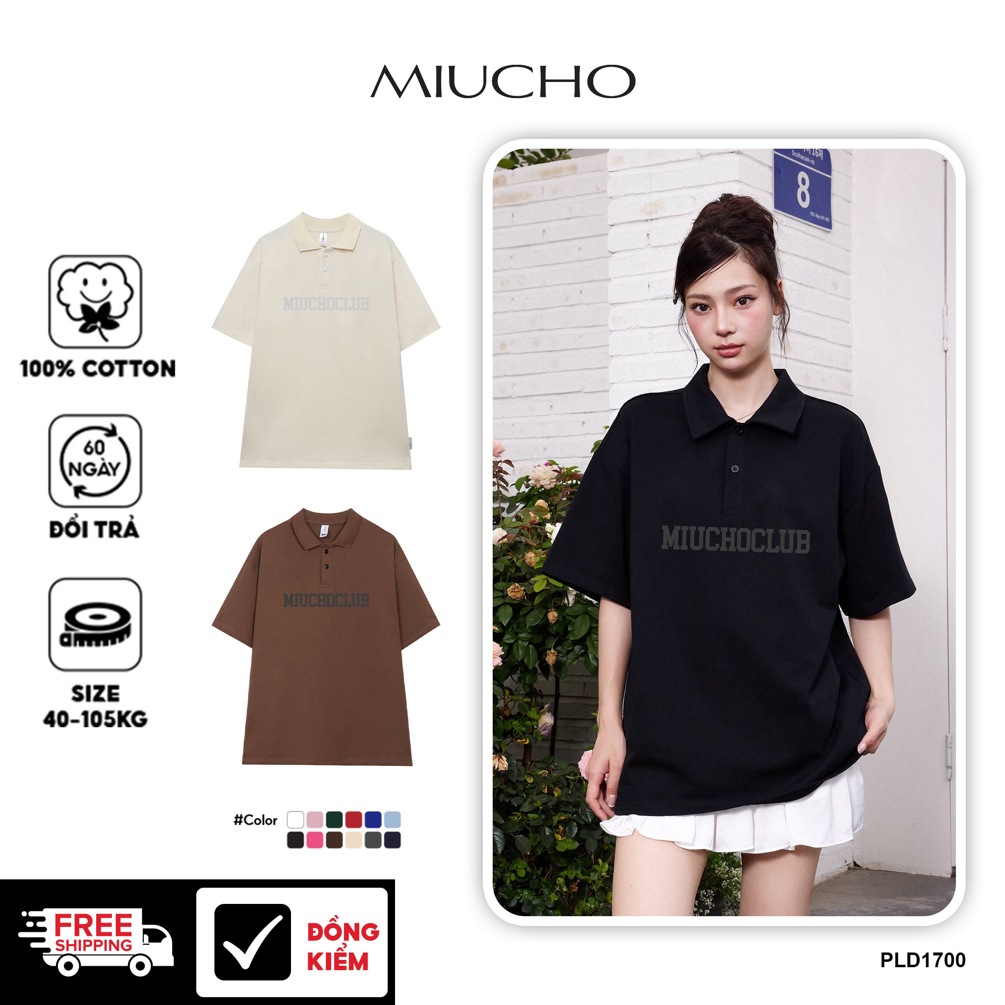 Áo polo nữ form rộng chất vải cotton co giãn thoáng mát PLD1700 Miucho in basic