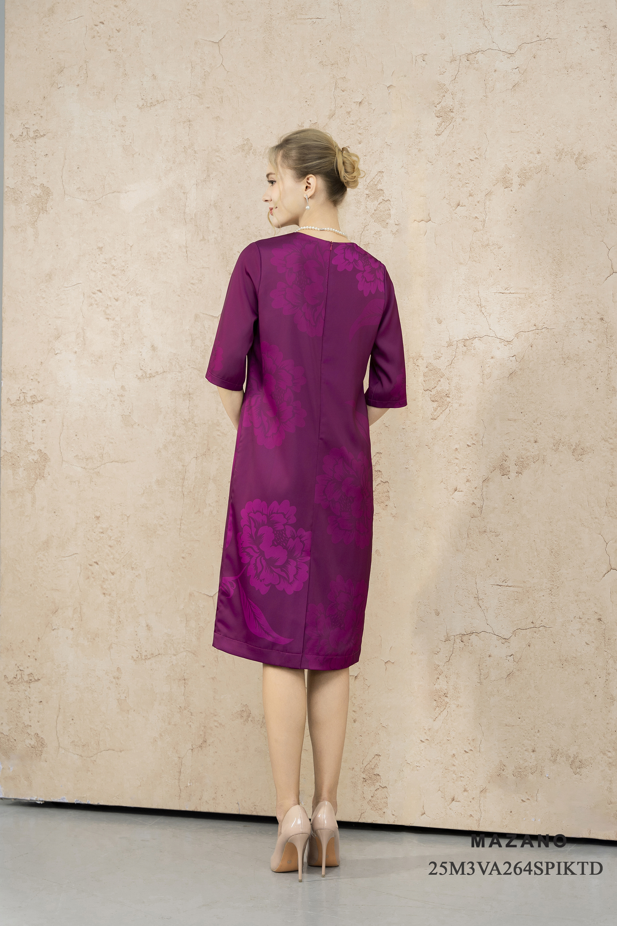 Váy Đầm Suông Vải thô dày Hoạ tiết  in chìm Cổ tròn Tay lỡ Dài đến bắp chân_thumbnail_4