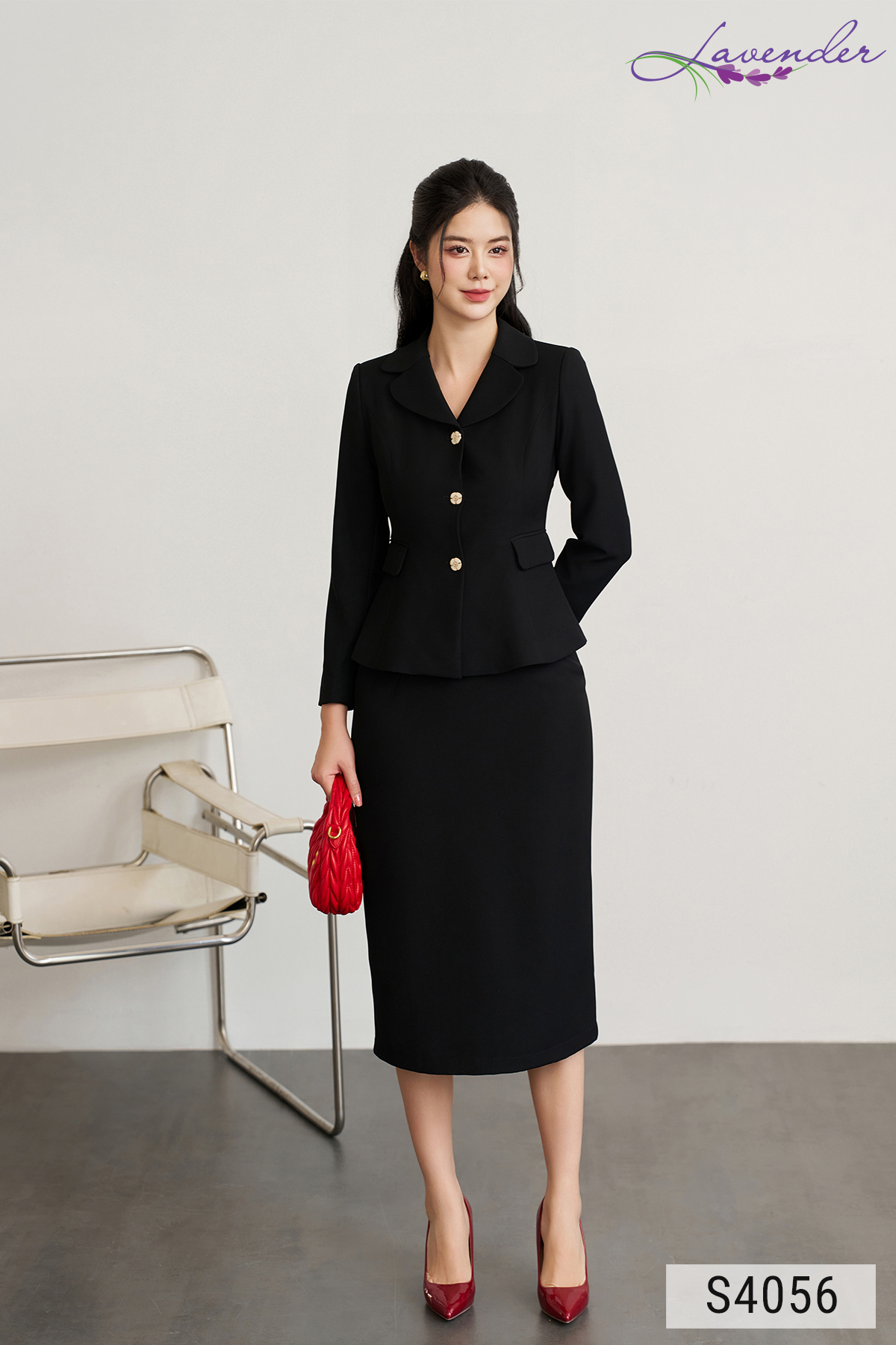 SET Vest đen 3 cúc tay dài S4056