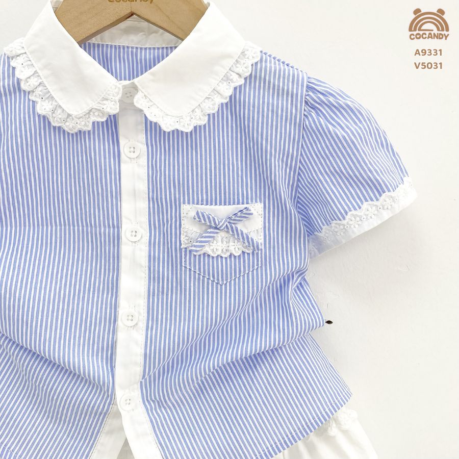 Áo cộc XANH DƯƠNG sơ mi phối ren trắng túi tam giác_thumbnail_3