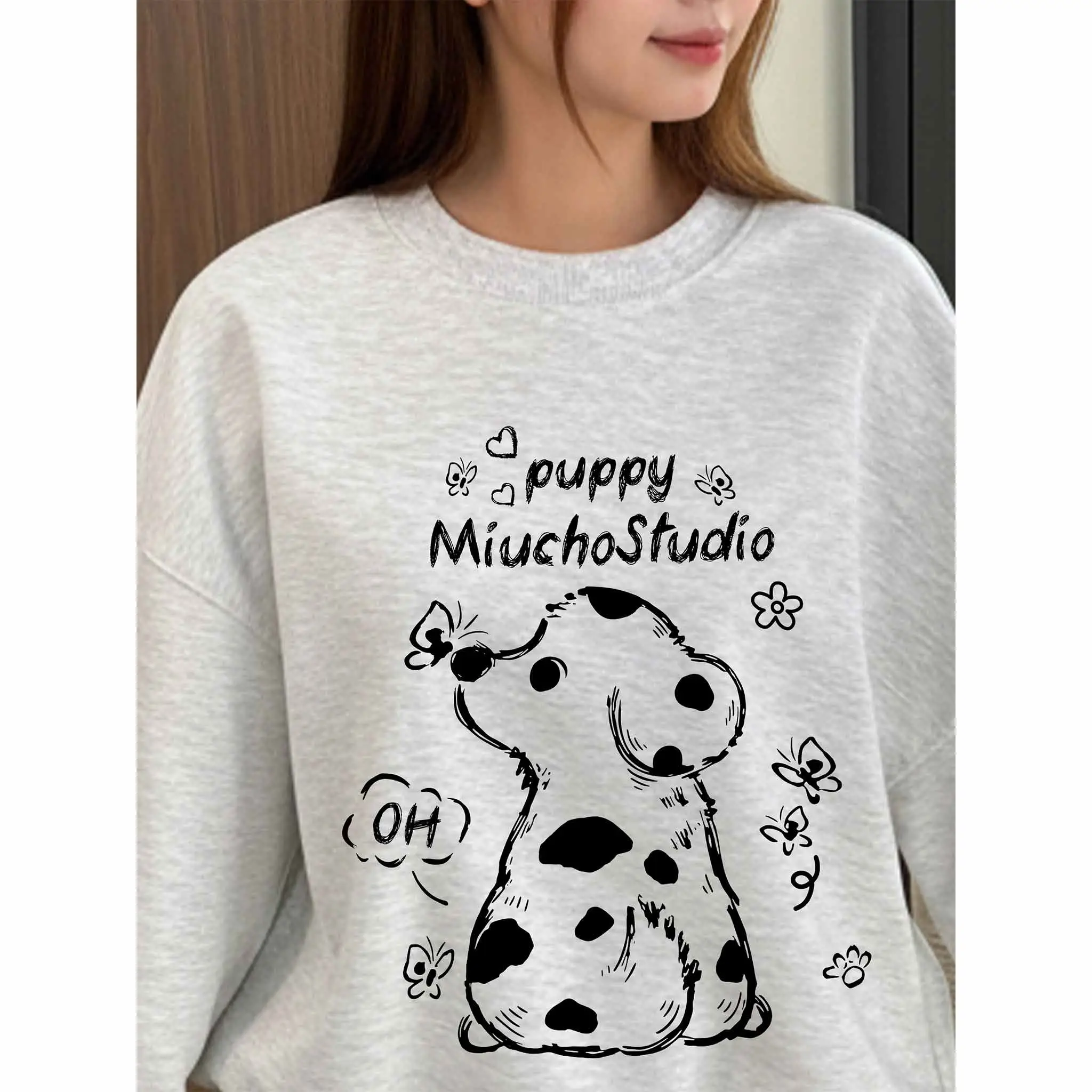 Áo Sweater nam nữ form boxy Miucho Studio nỉ 2 da mềm mại thoáng mát Puppy in mix 2792_thumbnail_8