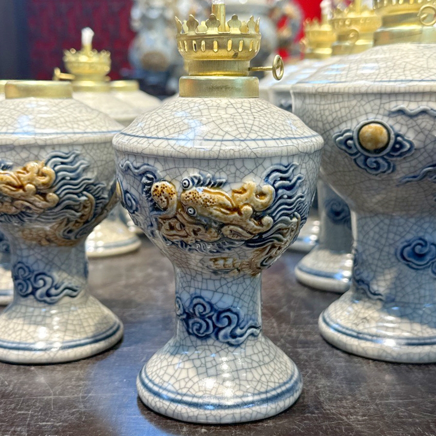 Đèn Thờ Cúng Men Rạn Váy Tròn Rồng - Váy Vuông Sen Bát Tràng - Nghệ nhân Chế Tác