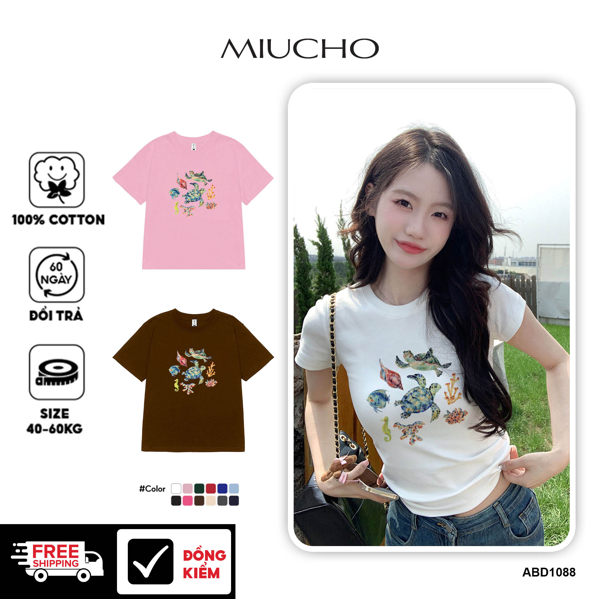 Áo thun baby tee mùa hè form ôm xinh xắn ABD1088 Miucho tay ngắn Cổ tròn hotrend in graphic