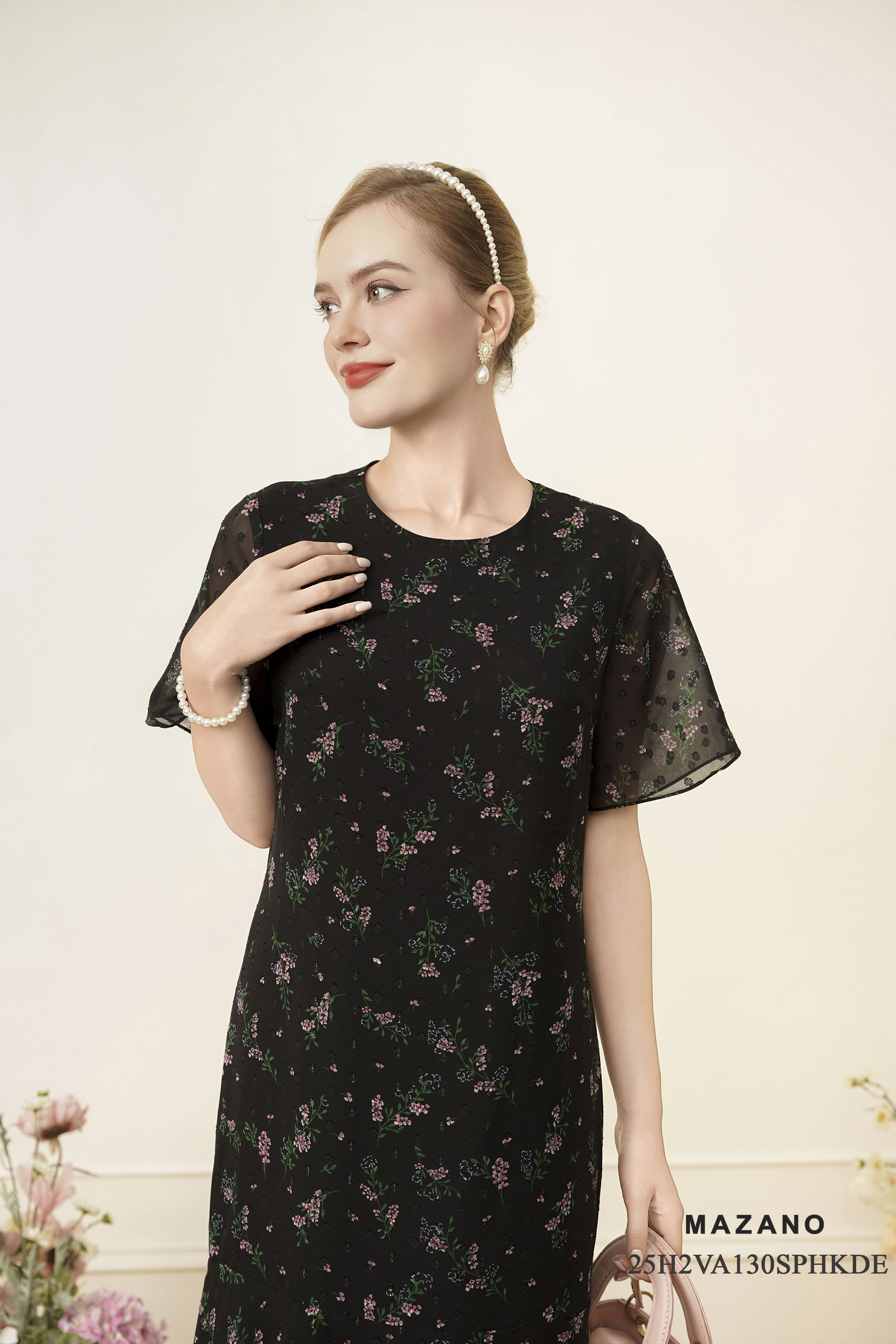 Váy Đầm Suông maxi Vải voan 3D Hoạ tiết hoa cách điệu Cổ tròn Tay ngắn Dài trên mắt cá chân_thumbnail_2