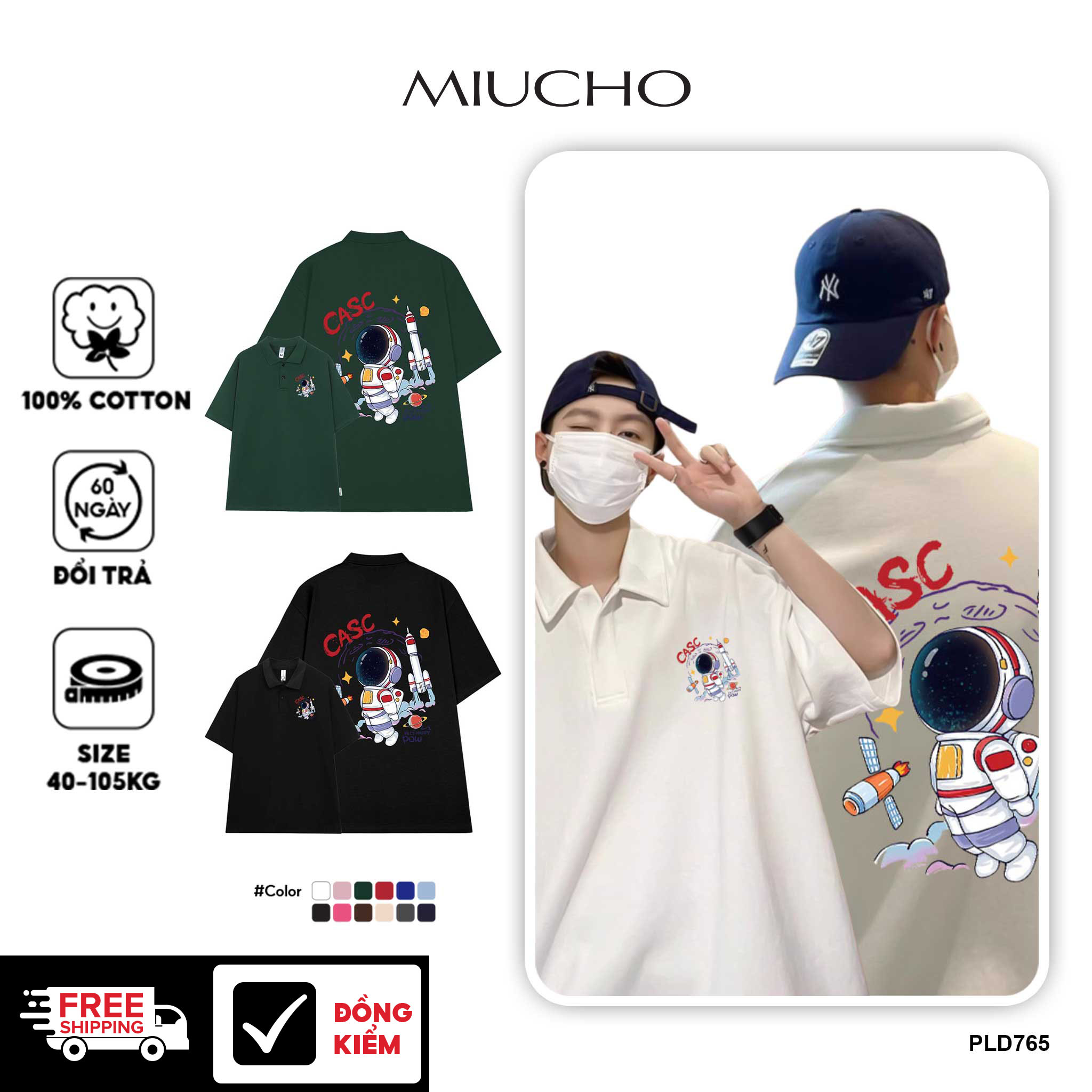 Áo polo nam đứng form tôn dáng PLD765 Miucho Man tay ngắn vải cotton Cổ trụ in artwork_thumbnail_1