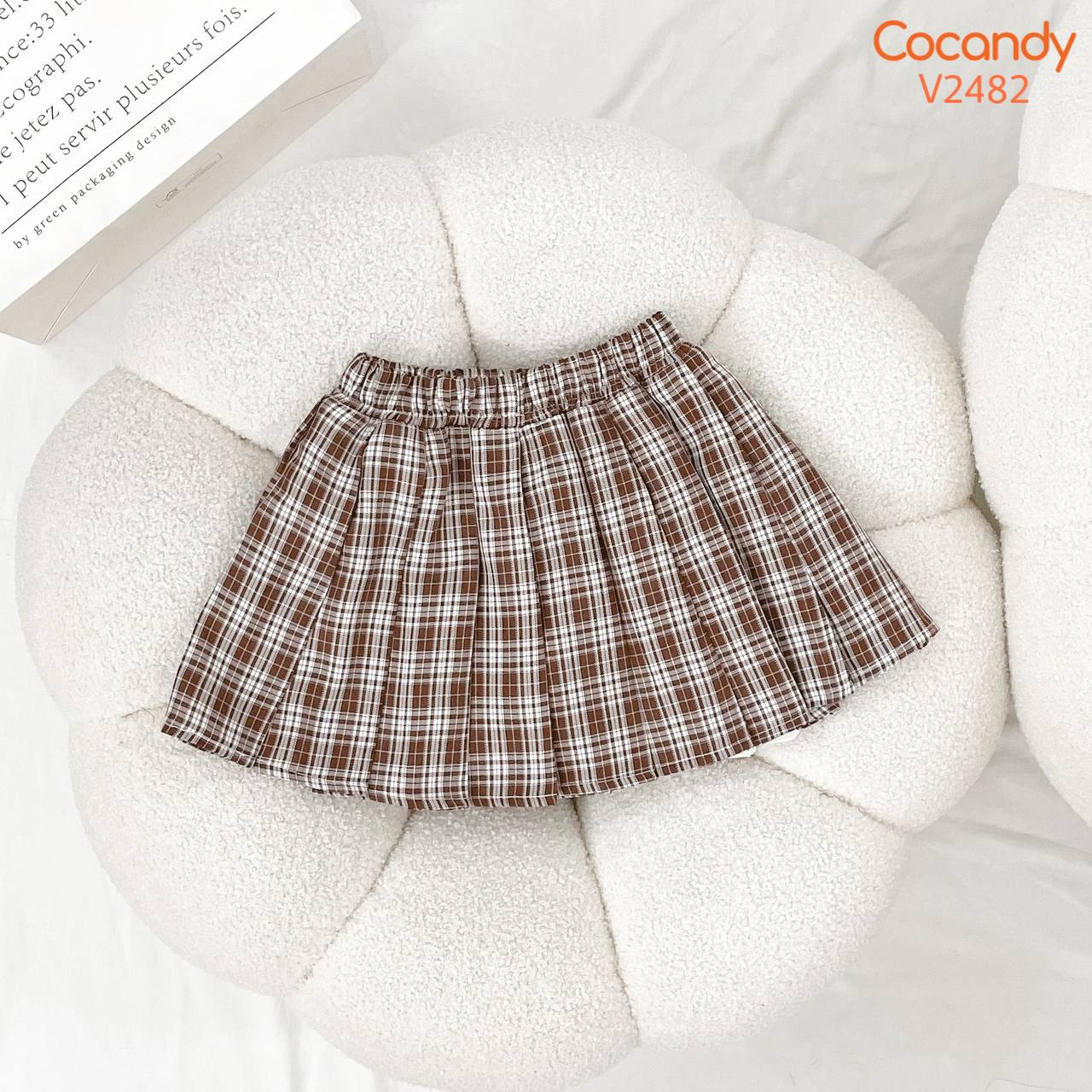 Chân váy xếp ly caro NÂU 2 nơ tặng cà vạt