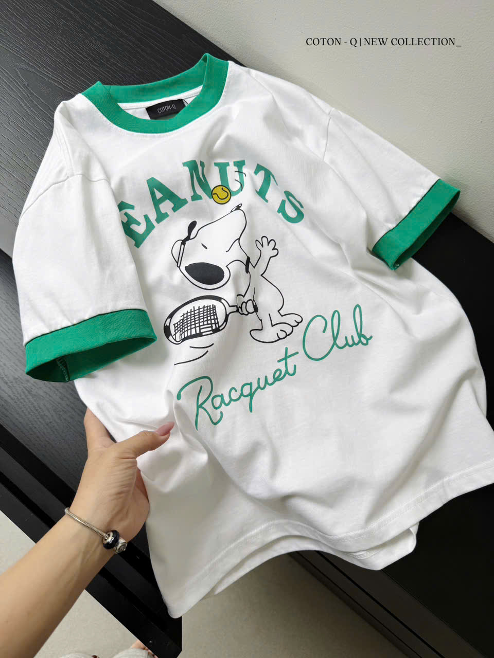 HA114 Áo thun viền xanh in cún