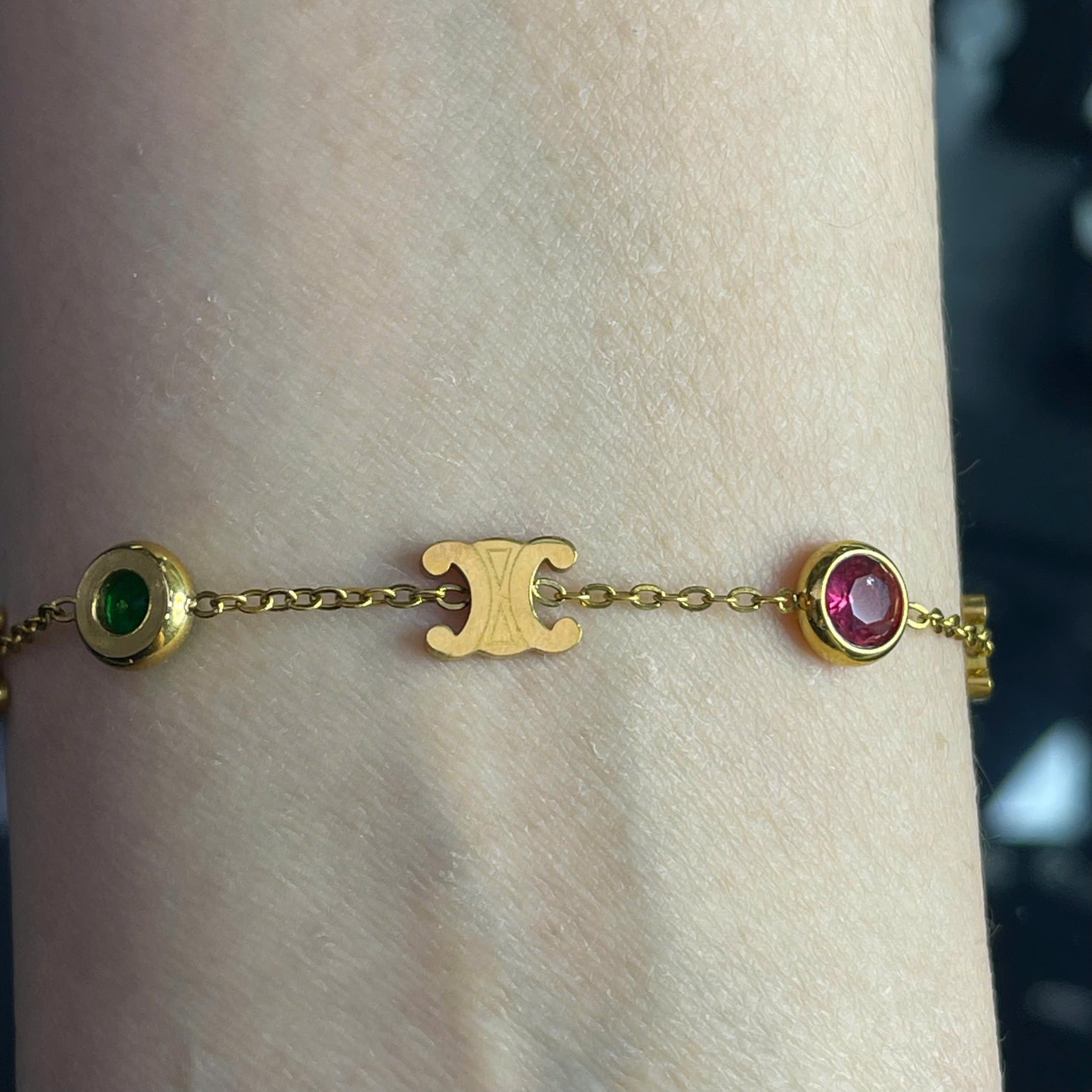 Vòng tay titan vàng hiệu celine đá 2 màu._thumbnail_3