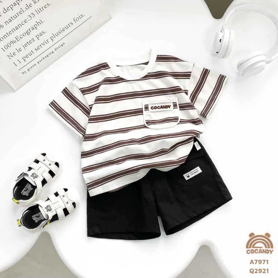 Áo cộc kẻ NÂU cổ tròn túi ngực CCD_thumbnail_5