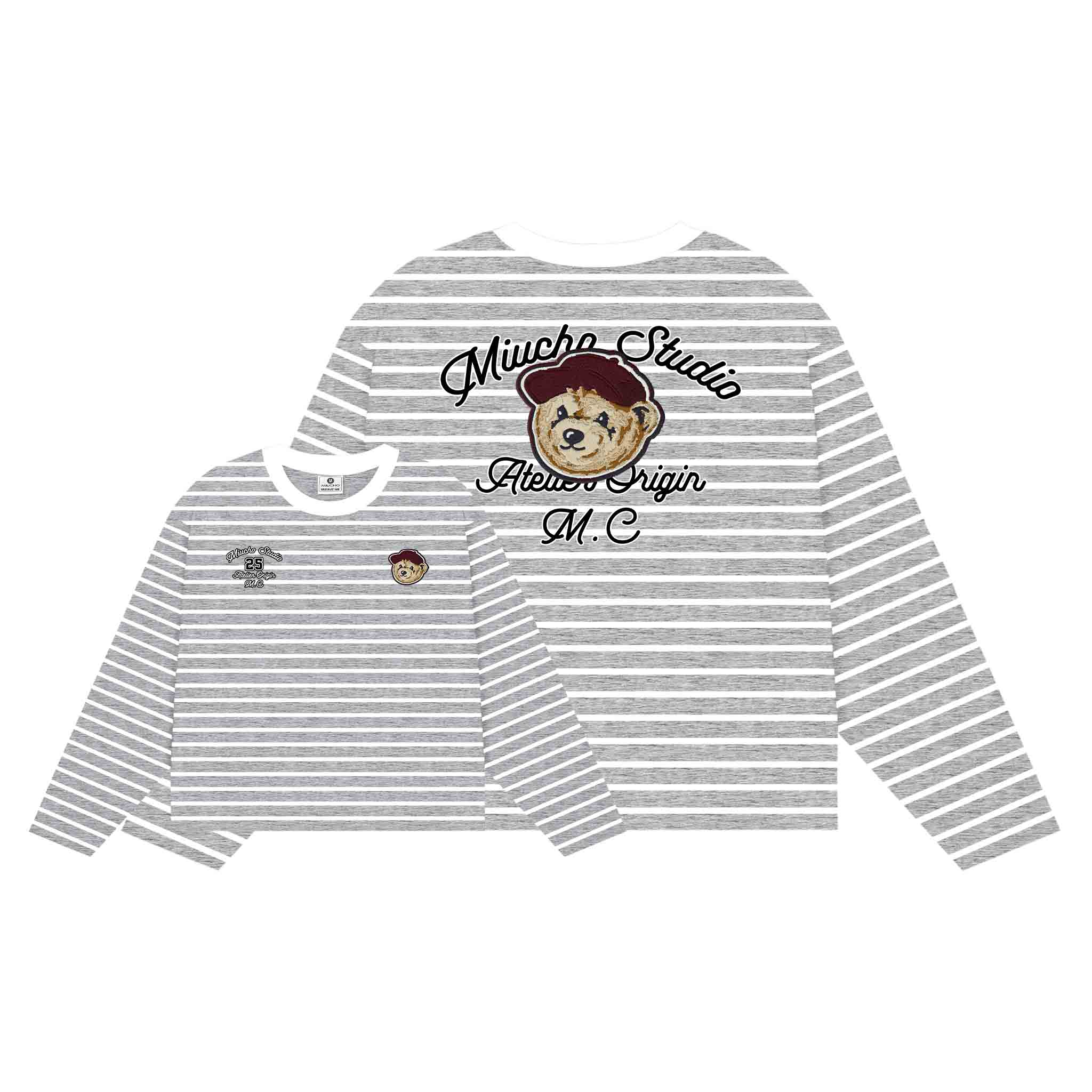 Áo thun form boxy Miucho Studio vải bo rip dày dặn thoáng mát cổ tròn tay dài kẻ sọc mix màu 2704_thumbnail_15