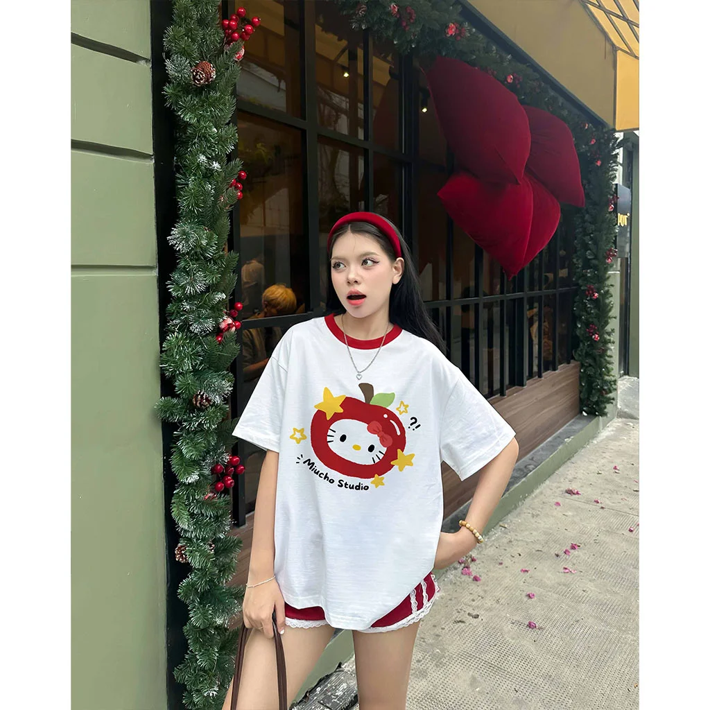 Áo thun boxy Kitty dễ thương Miucho thoáng mát tay ngắn phối cổ in mix 2974_thumbnail_4