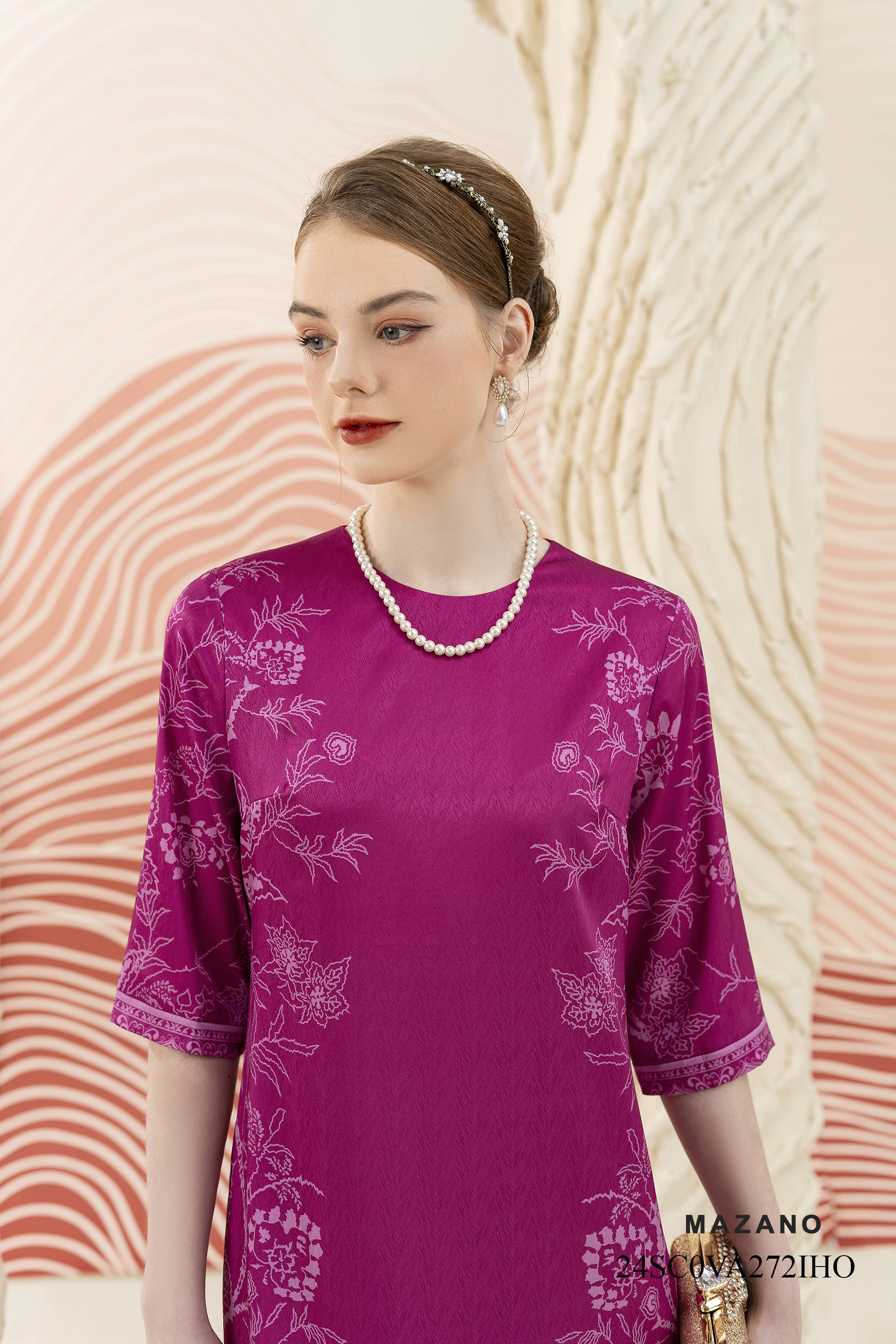 Váy Đầm suông Vải thô Hoạ tiết cách điệu Cổ tròn Tay lỡ Dài đến bắp chân_thumbnail_6