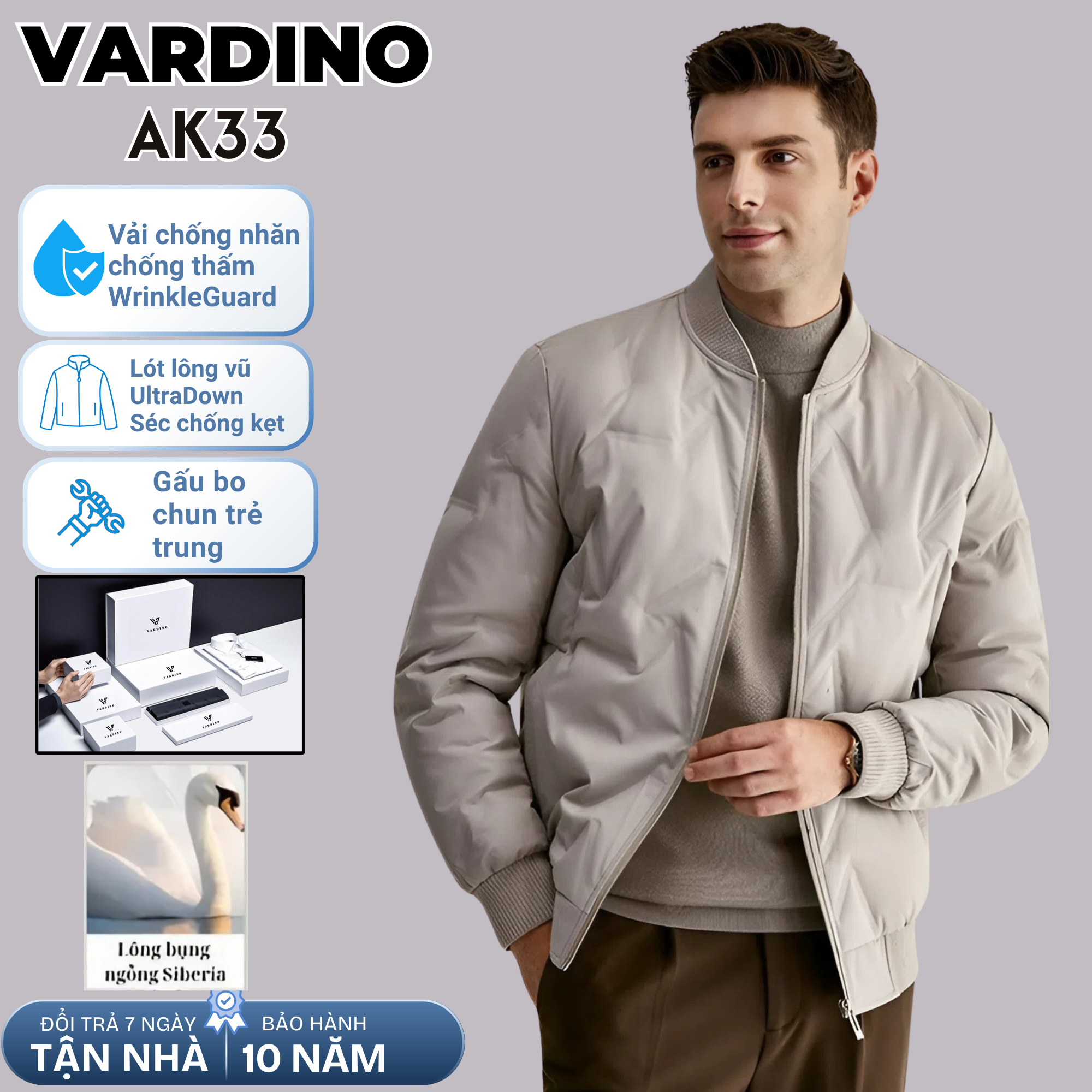 Áo khoác bomber nam công sở Vardino lót lông vũ AK33_thumbnail_0