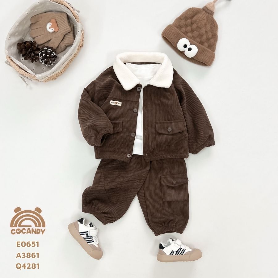 Áo khoác dài nhung NÂU phối cổ lông