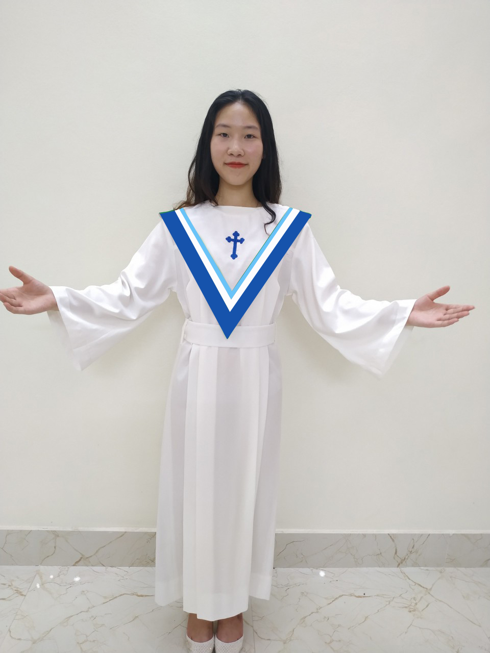 Bộ áo ca đoàn (áo + yếm + đai) không cổ