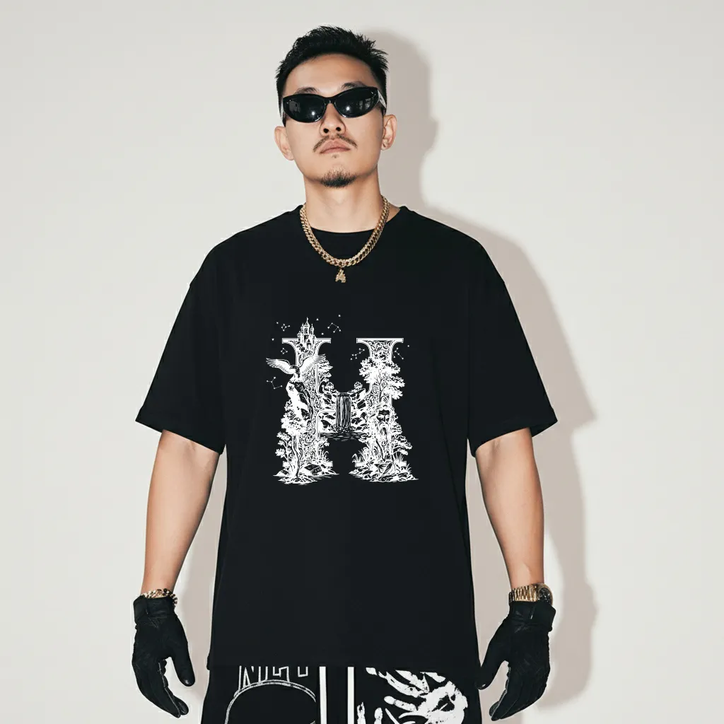 Áo phông nam form rộng Miucho Iconic vải cotton co giãn thoáng mát trẻ trung chữ cái H in kiểu 2753_thumbnail_6