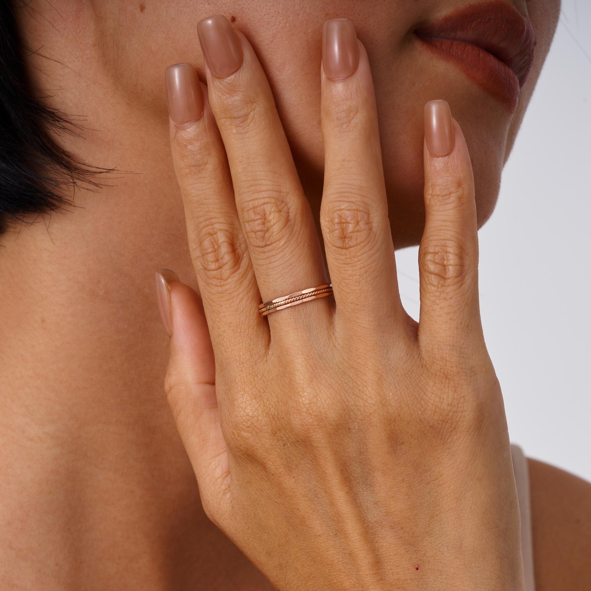 Elegant 3-Piece Gold Filled Ring Trio • Handmade Hammered & Twist Stackable Set_thumbnail_12