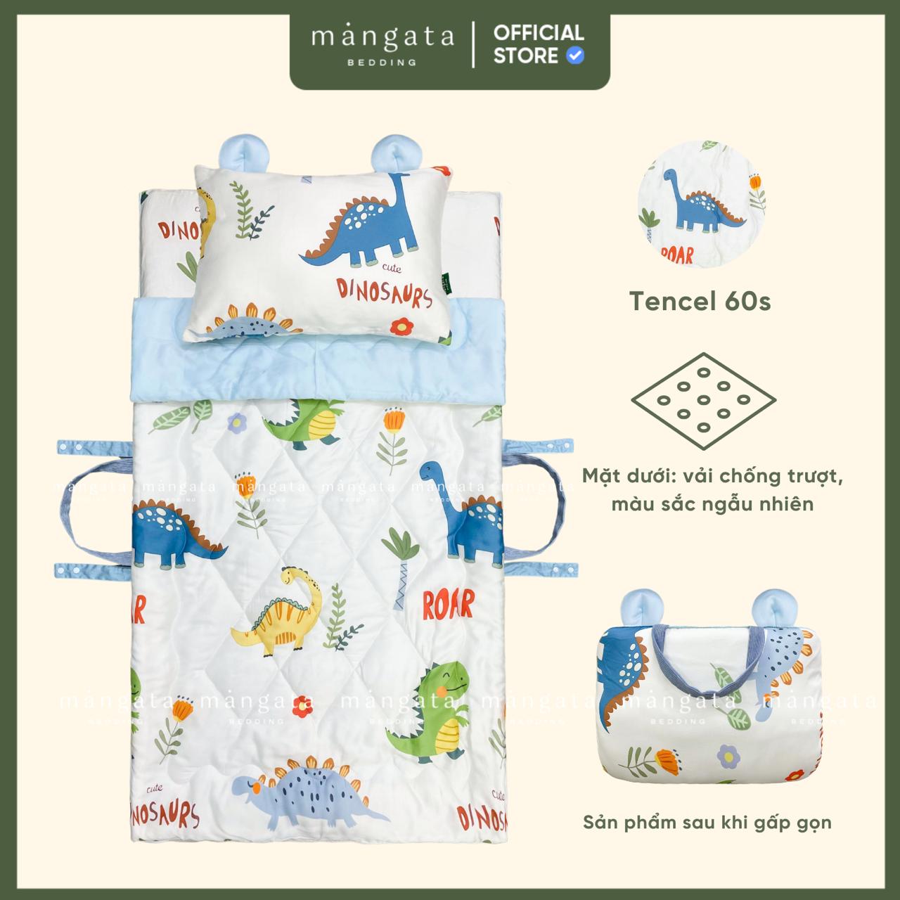 Mẫu Công viên khủng long - Bộ chăn gối gấp gọn đi học