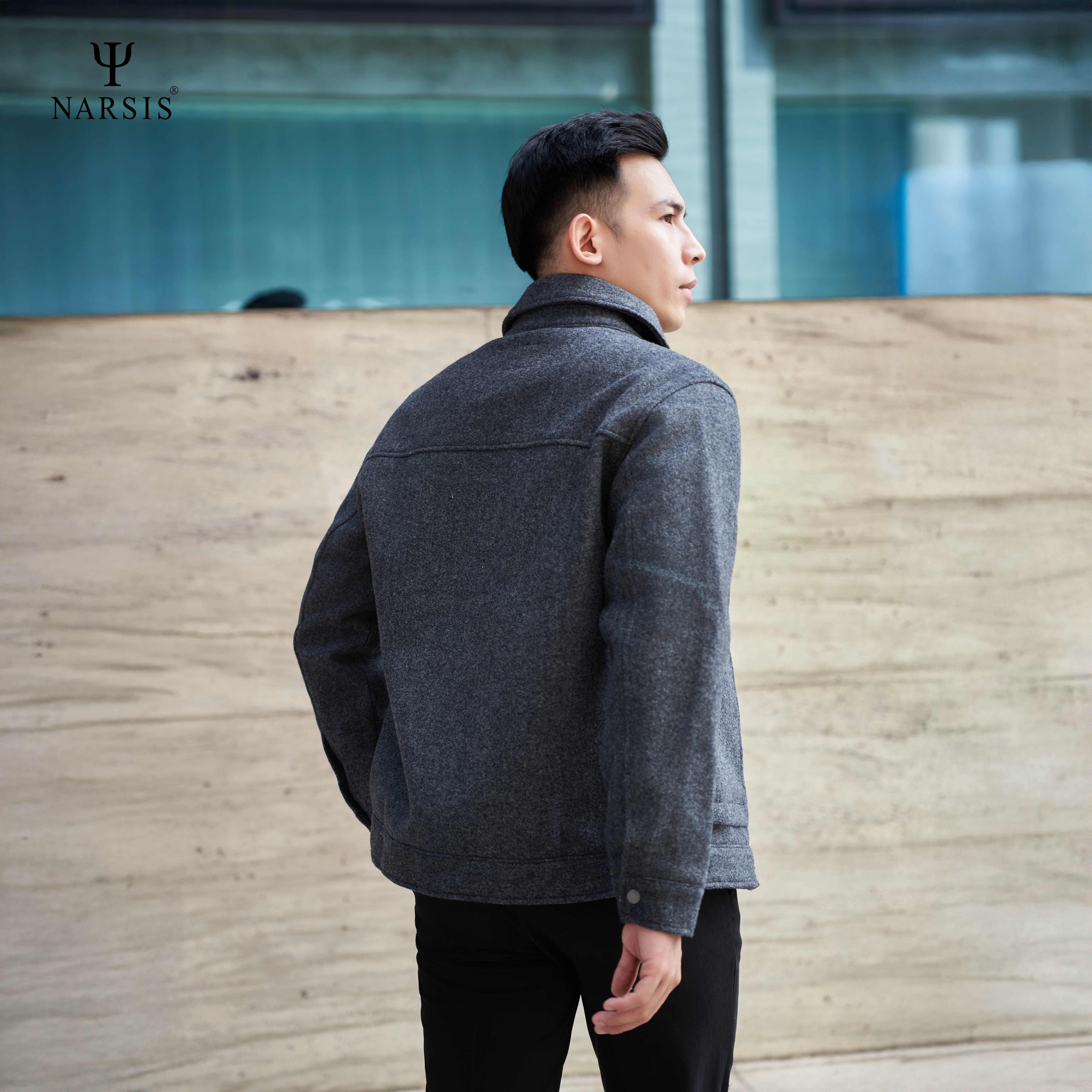 Áo khoác dạ nam Narsis D24006 dài tay cổ bẻ, phong cách lịch lãm, trẻ trung._thumbnail_0